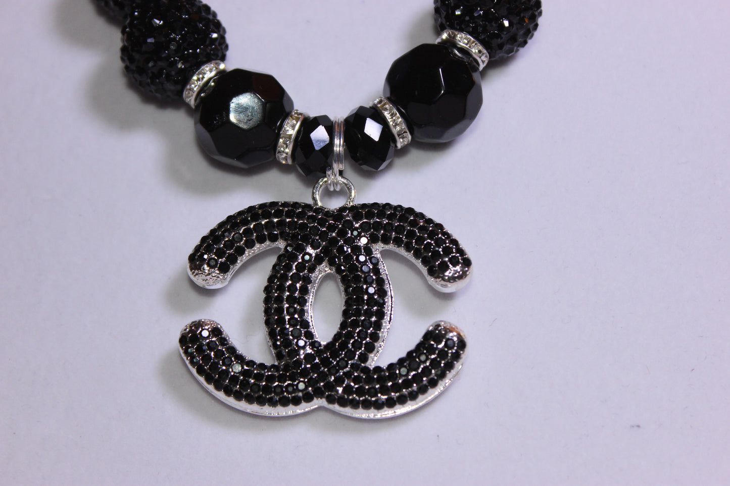 Black & Silver Rhinestone Charm Necklace & Earrings Set