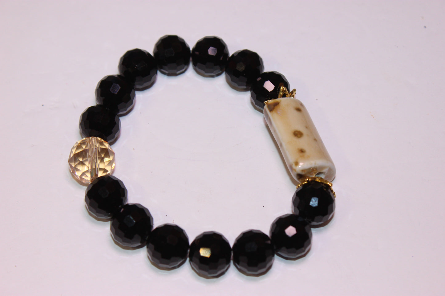 Black Ice Bracelet with Gold & Smooth Ceramic Natural Gemstone