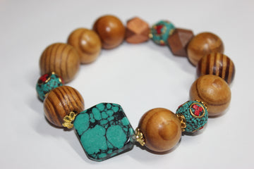 Shades Of Turquoise Wood Beaded Bracelet