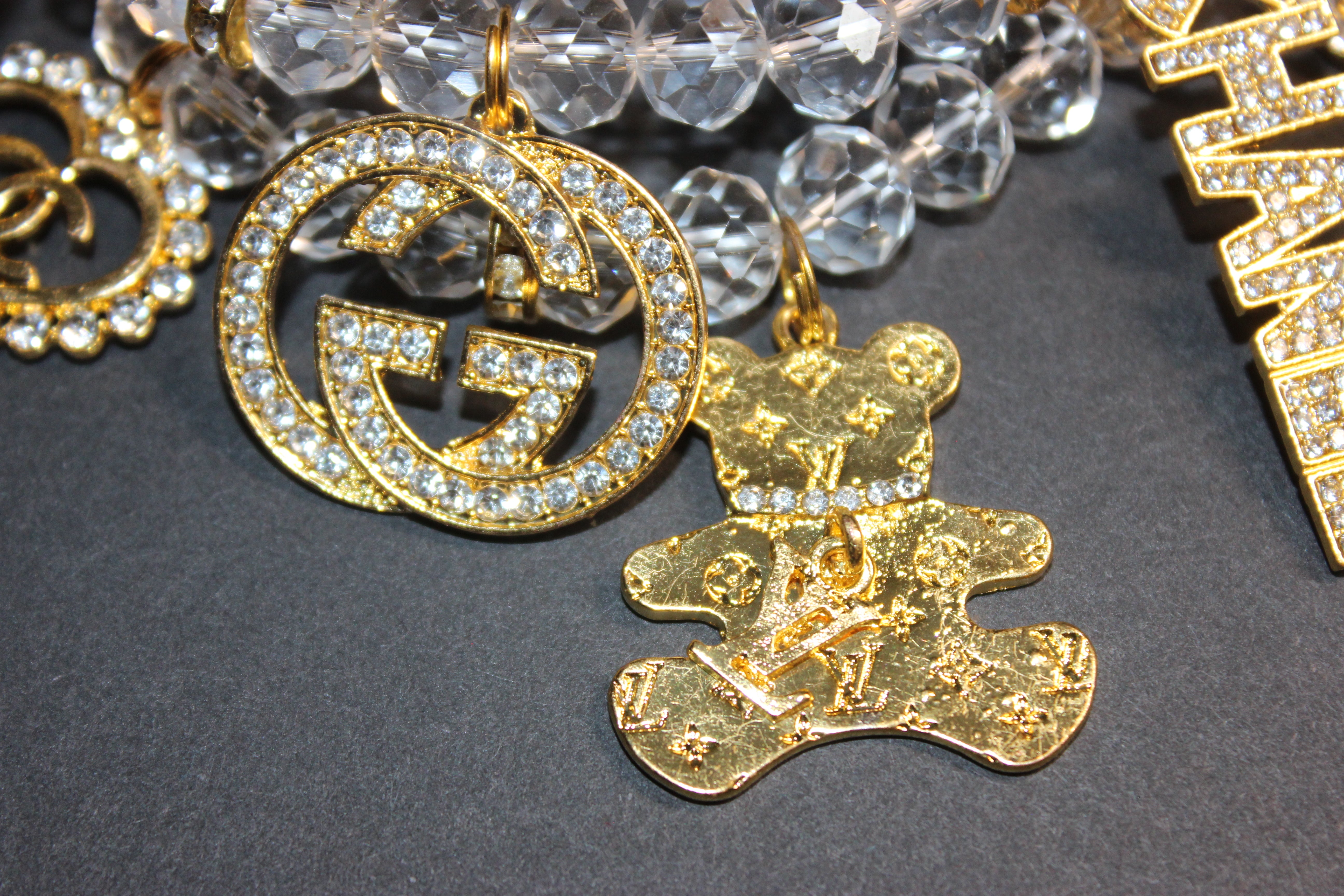 2 Piece Clear Crystal w/ Gold Rhinestone Charms Charm Bracelet Set