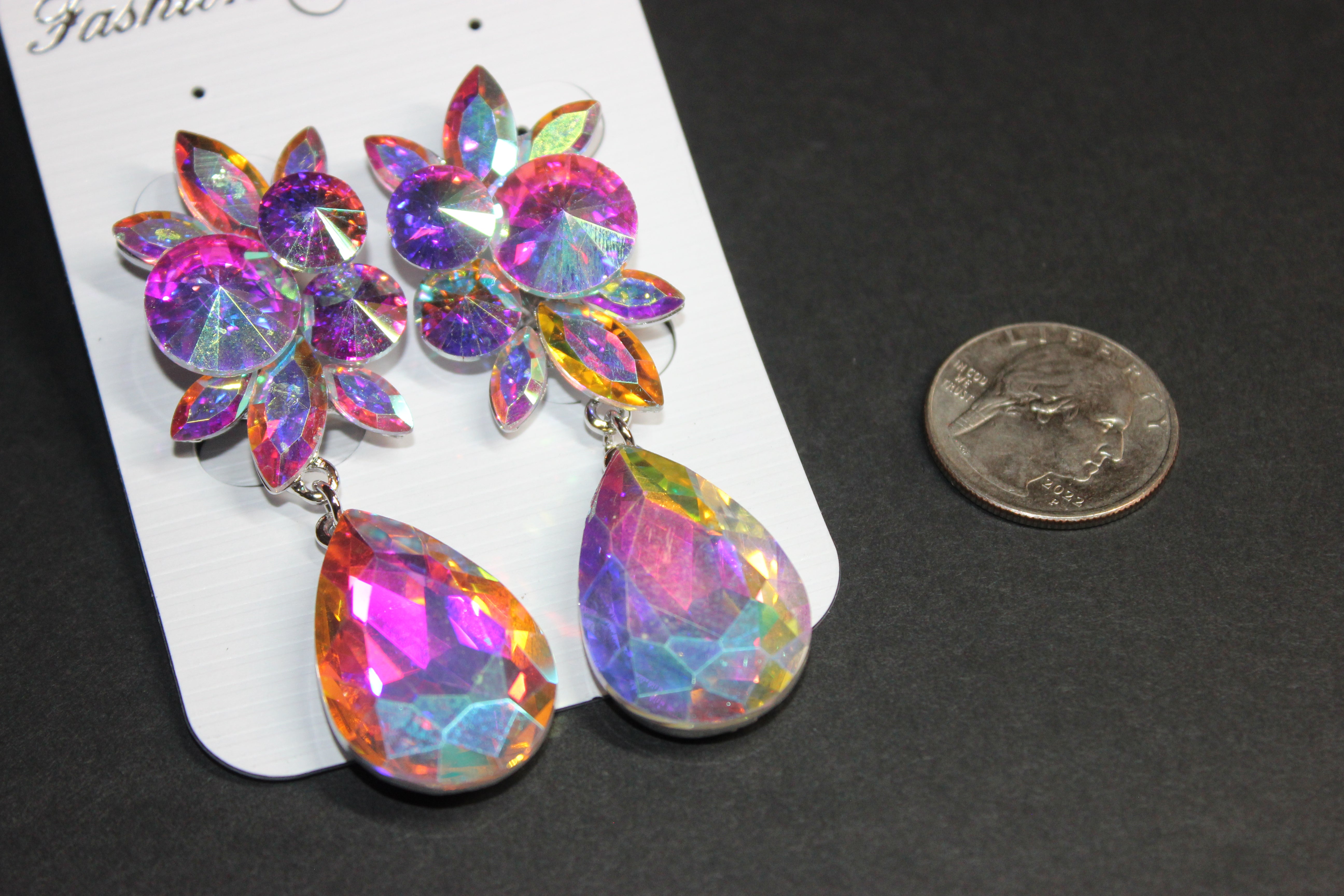 Clip On Iridescent Crystal Pineapple Drop Earrings