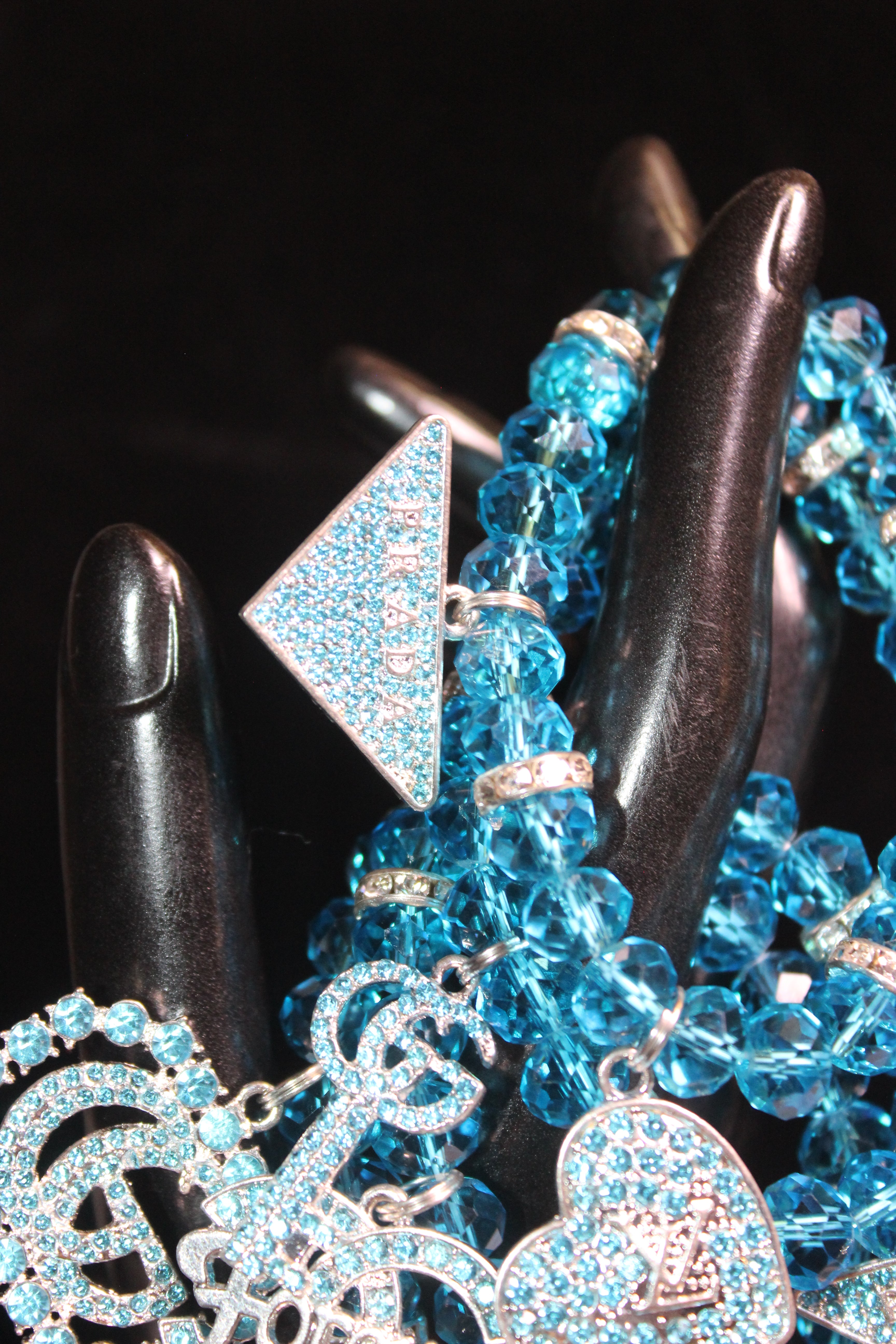 4 Piece Aquamarine Crystal Charm Bracelet Set