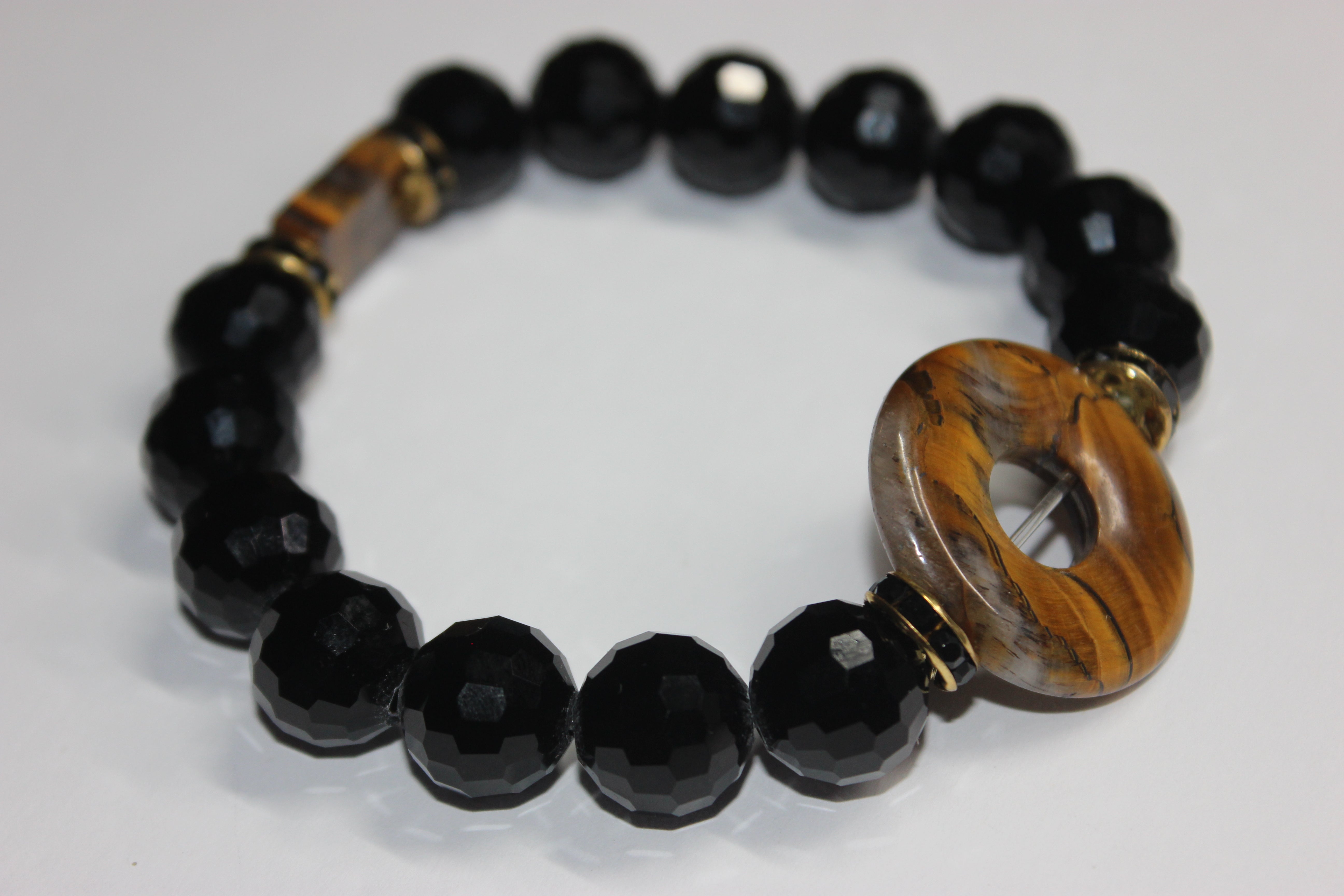 Black Ice with Tiger Eye Gemstone Beaded Bracelet