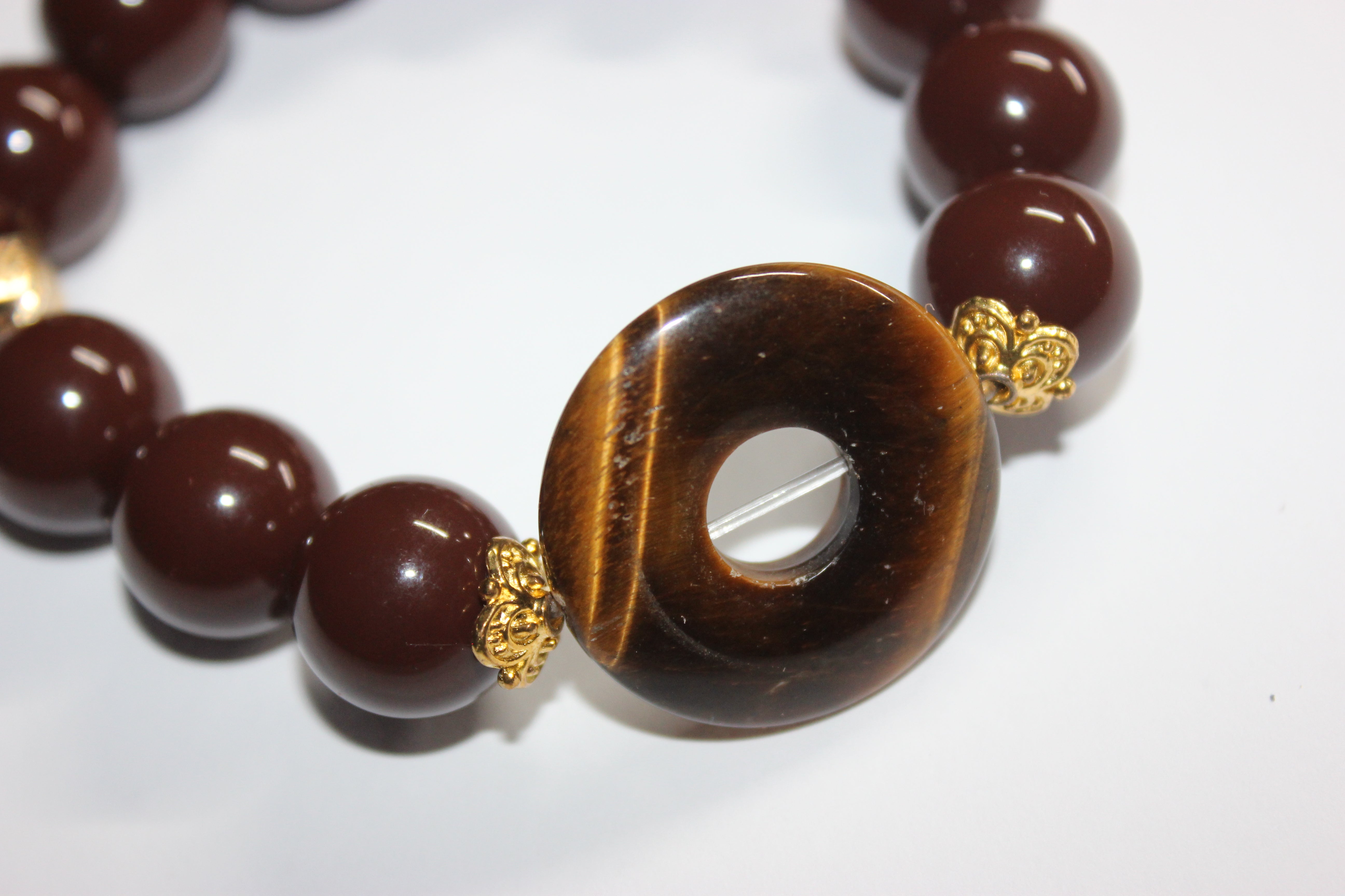 Chocolate Tiger Eye w/ Gold Beaded Bracelet