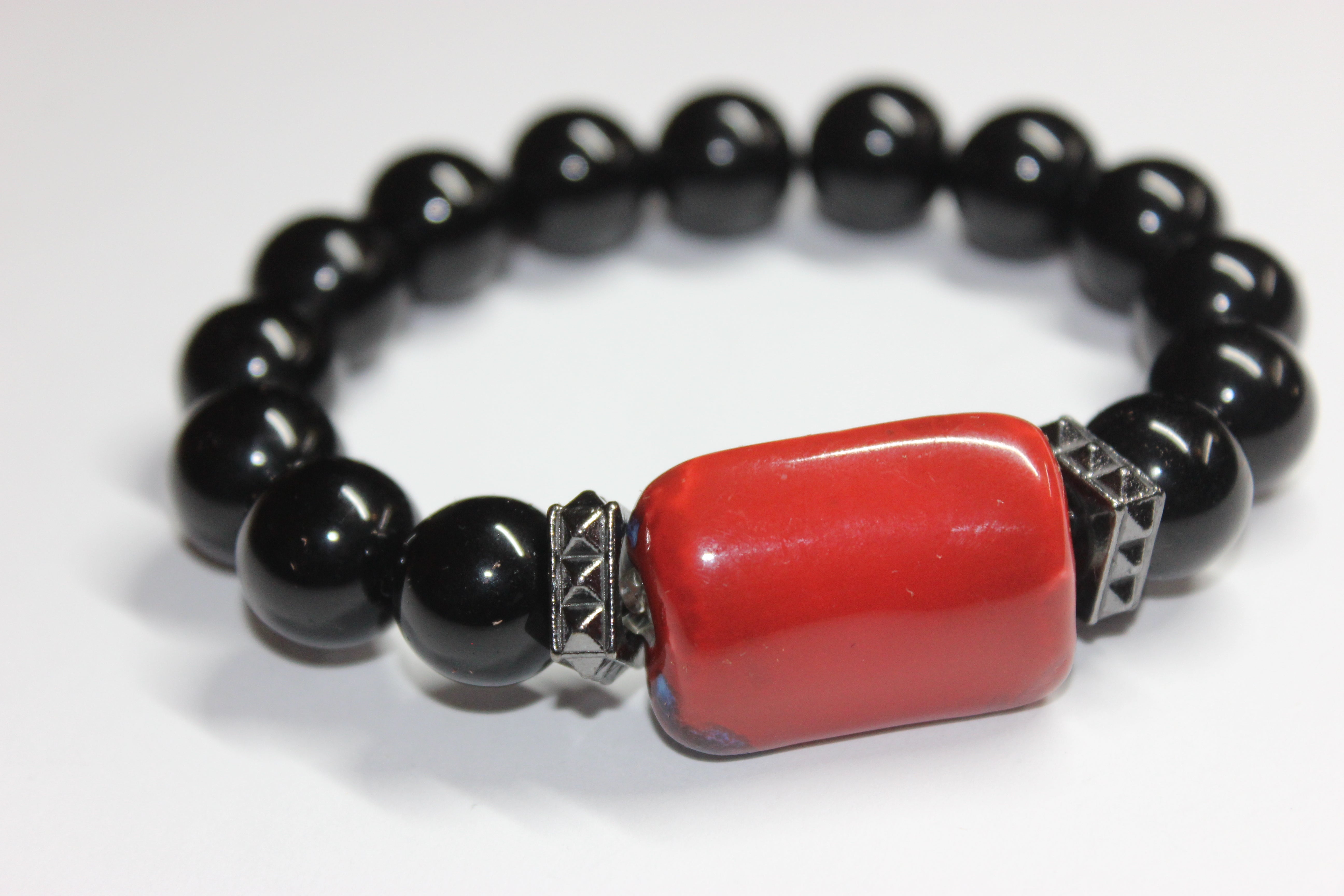 Black & Red/Blue Beaded Bracelet