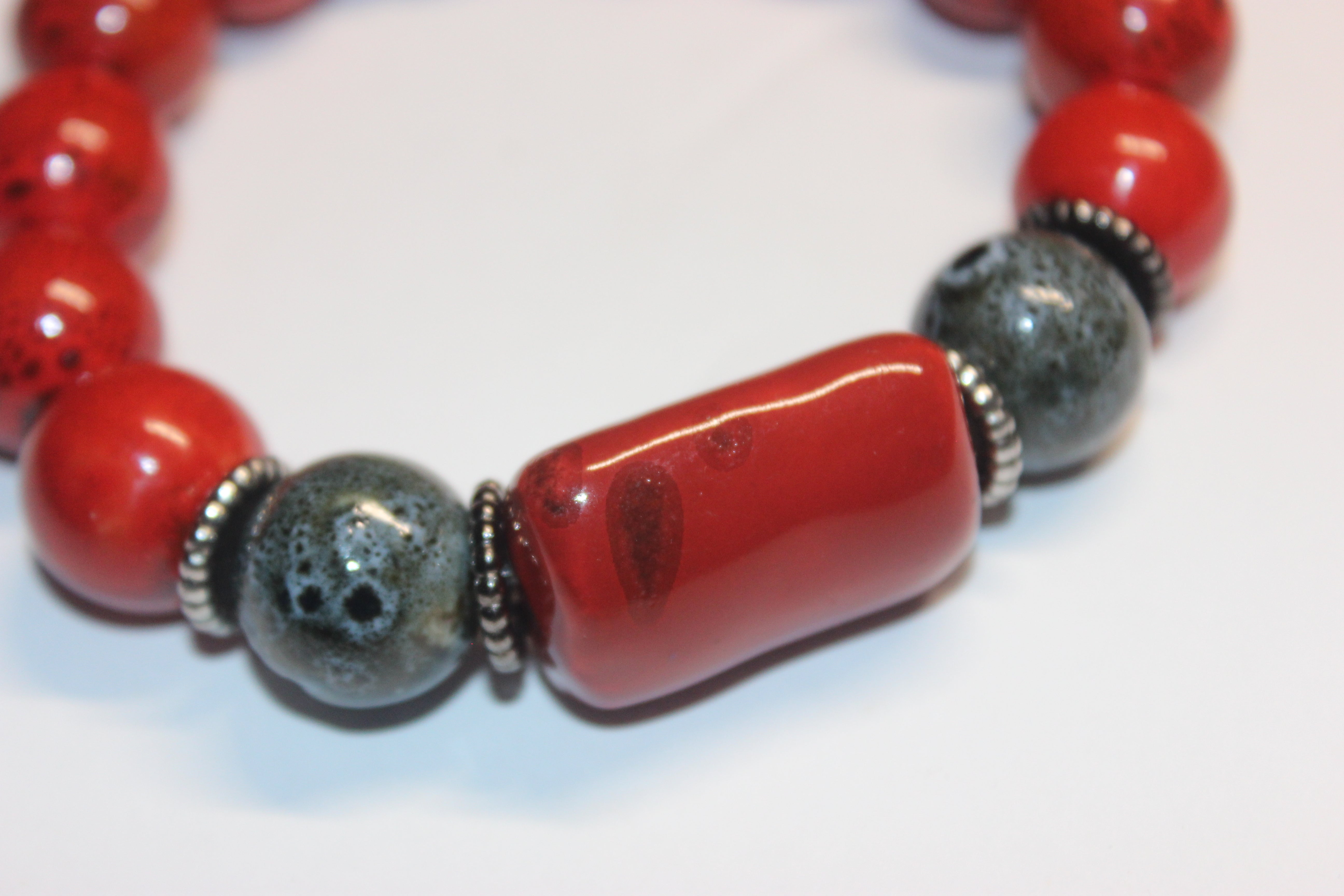 Rust Orange & Grey Gemstone Bracelet