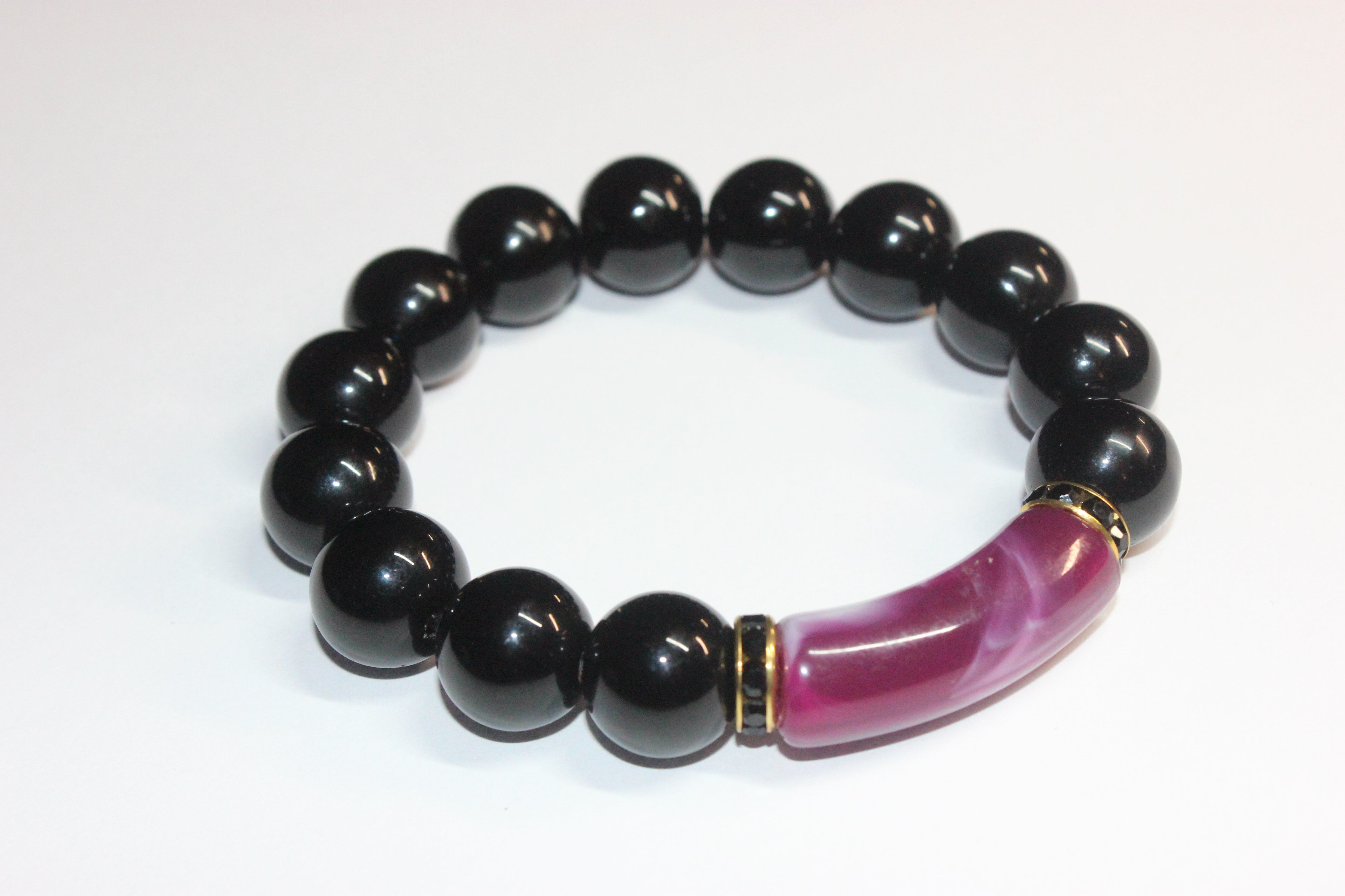 Plum/Gold & Black Beaded Bracelet