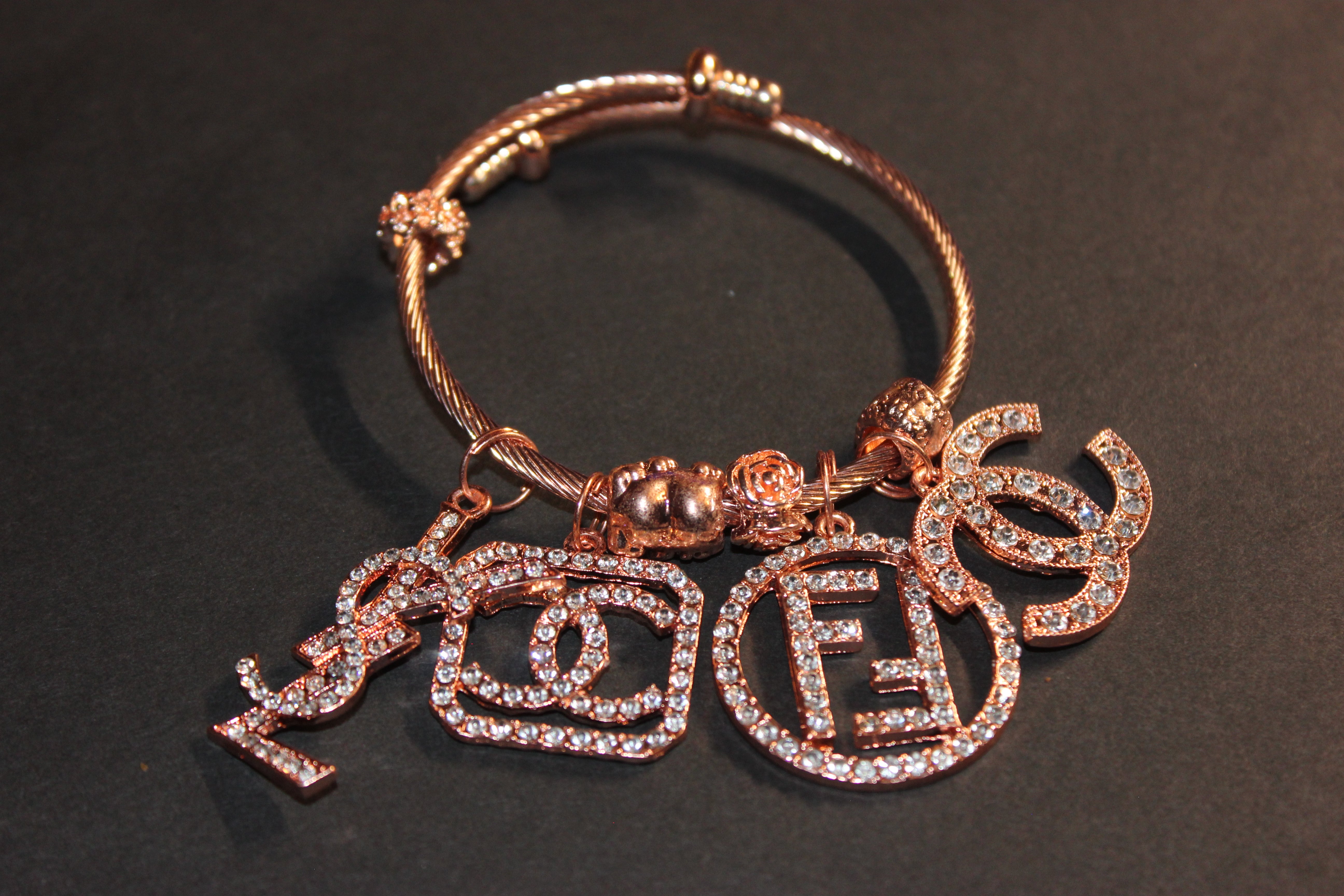 Luxury Rose Gold 4 Charm Bangle Bracelet