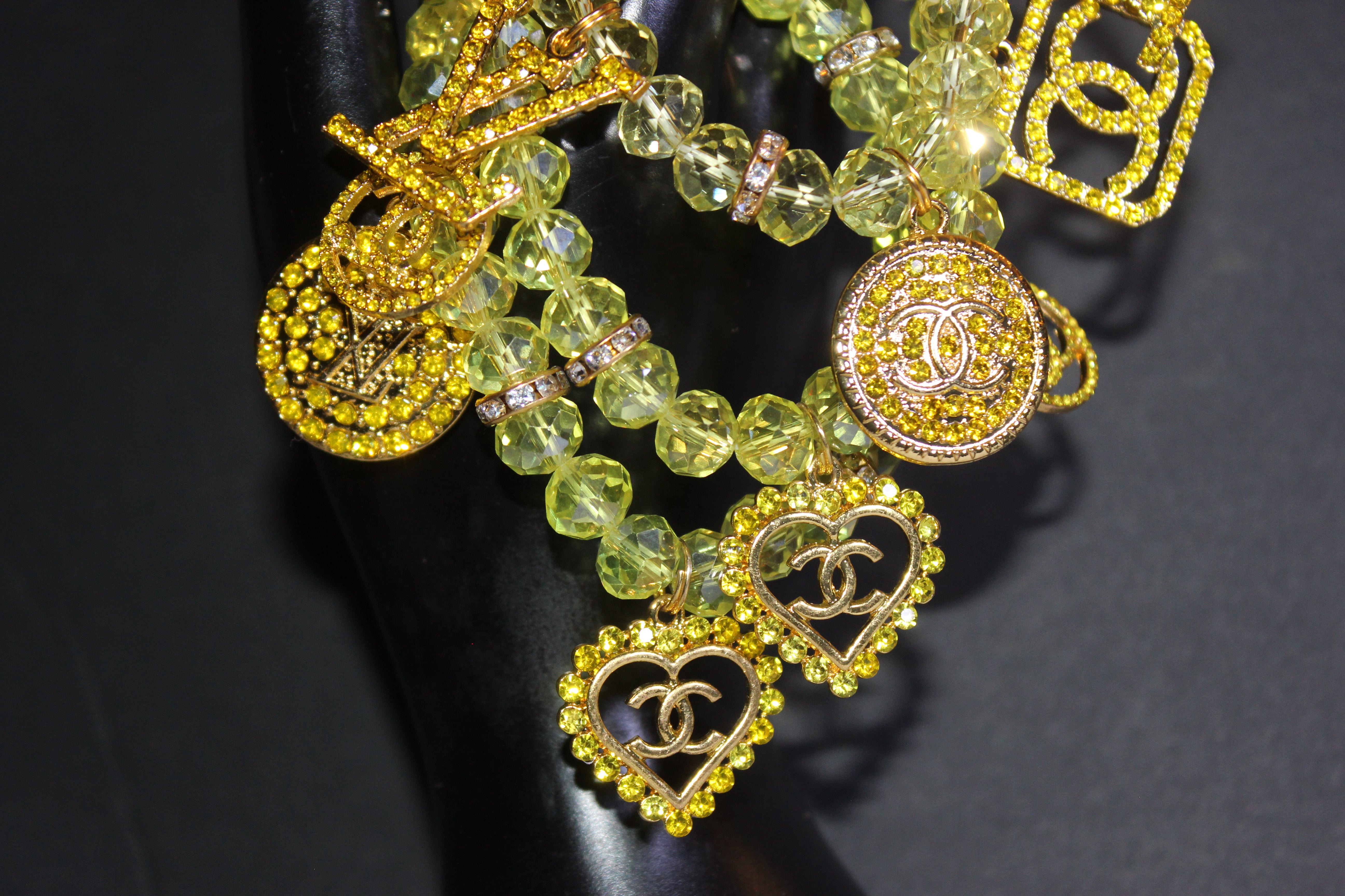 3 Piece Shades of Yellow & Gold Crystal Charm Bracelet Set
