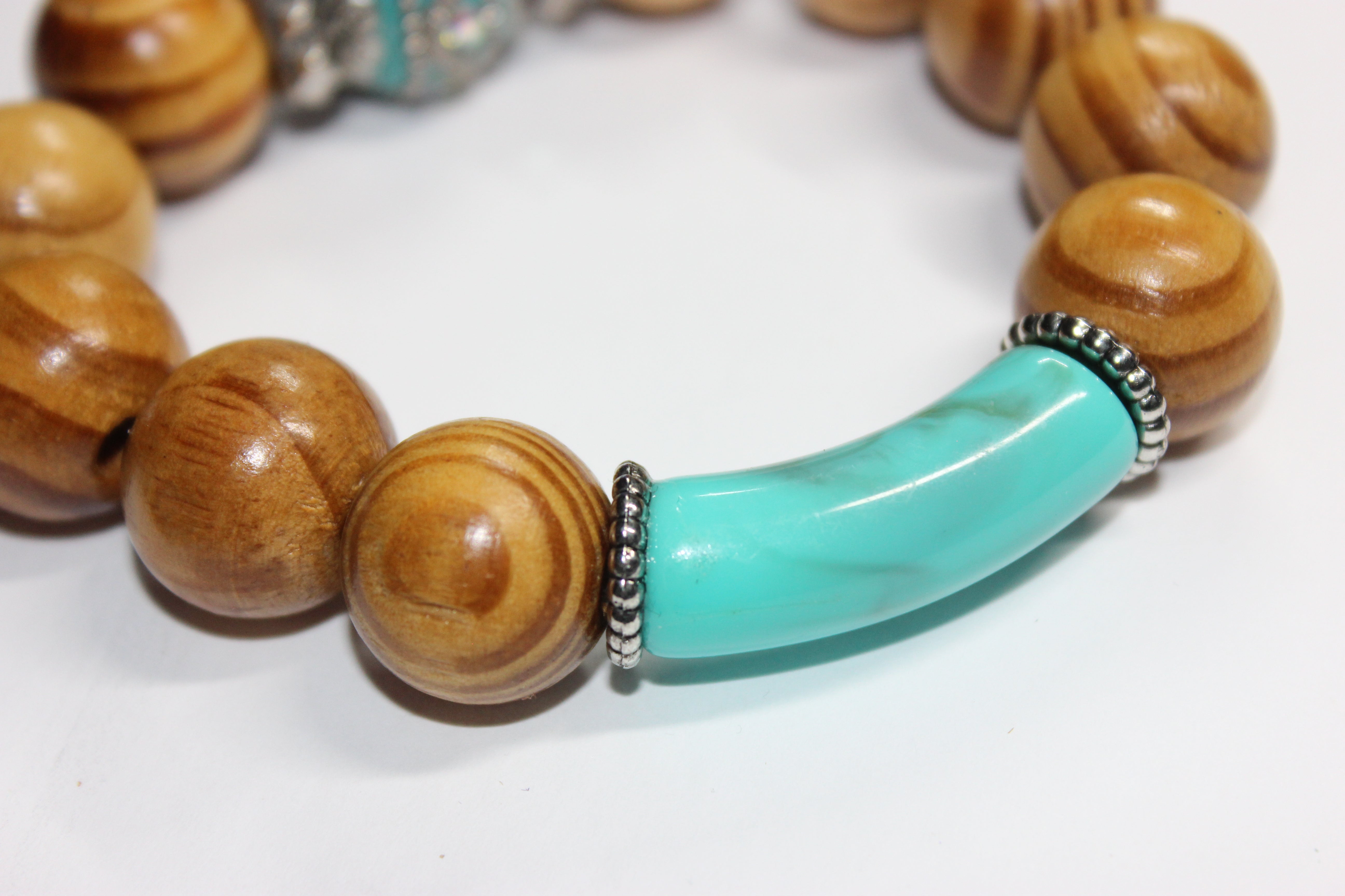 Wood & Turquoise Beaded Bracelet