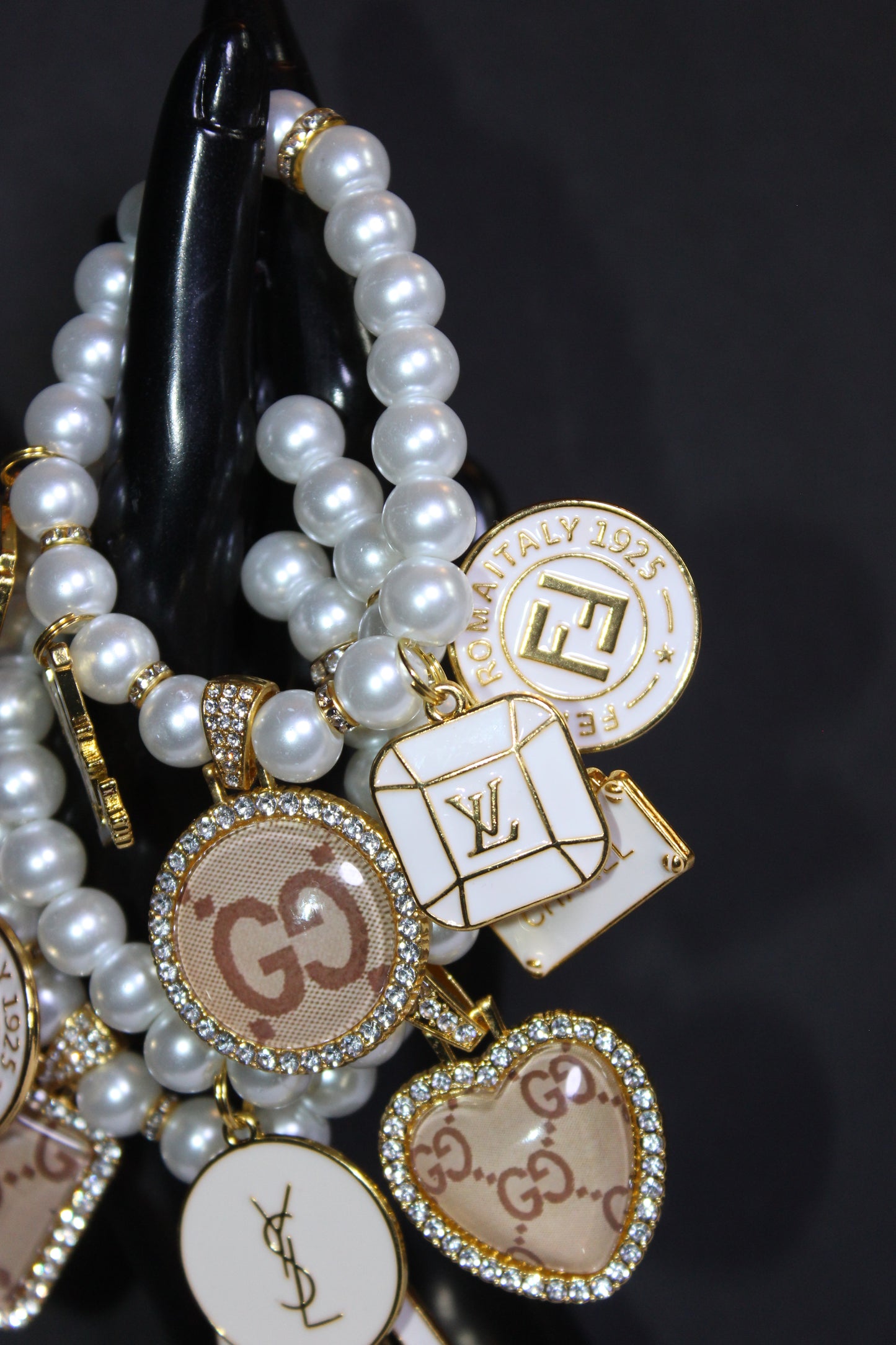 3 Piece White & Gold Pearl Luxury Charm Bracelet Set