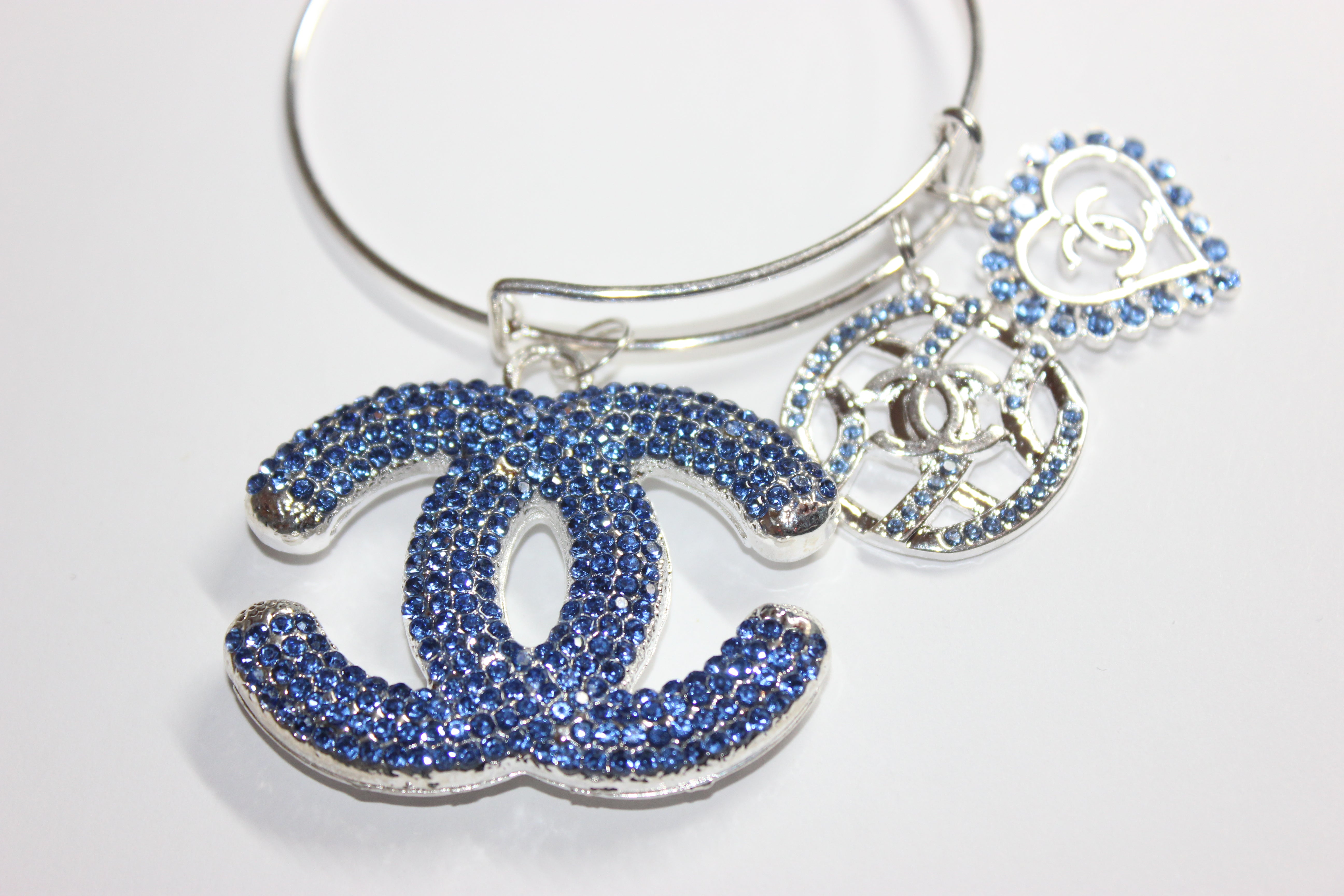 Blue & Silver Rhinestone Charm Bangle