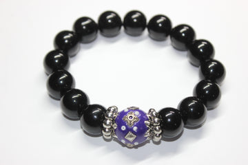 Black Purple & Silver Beaded Bracelet