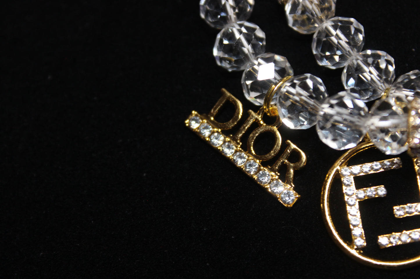 2 Piece Clear & Gold Crystal Charm Bracelet Set