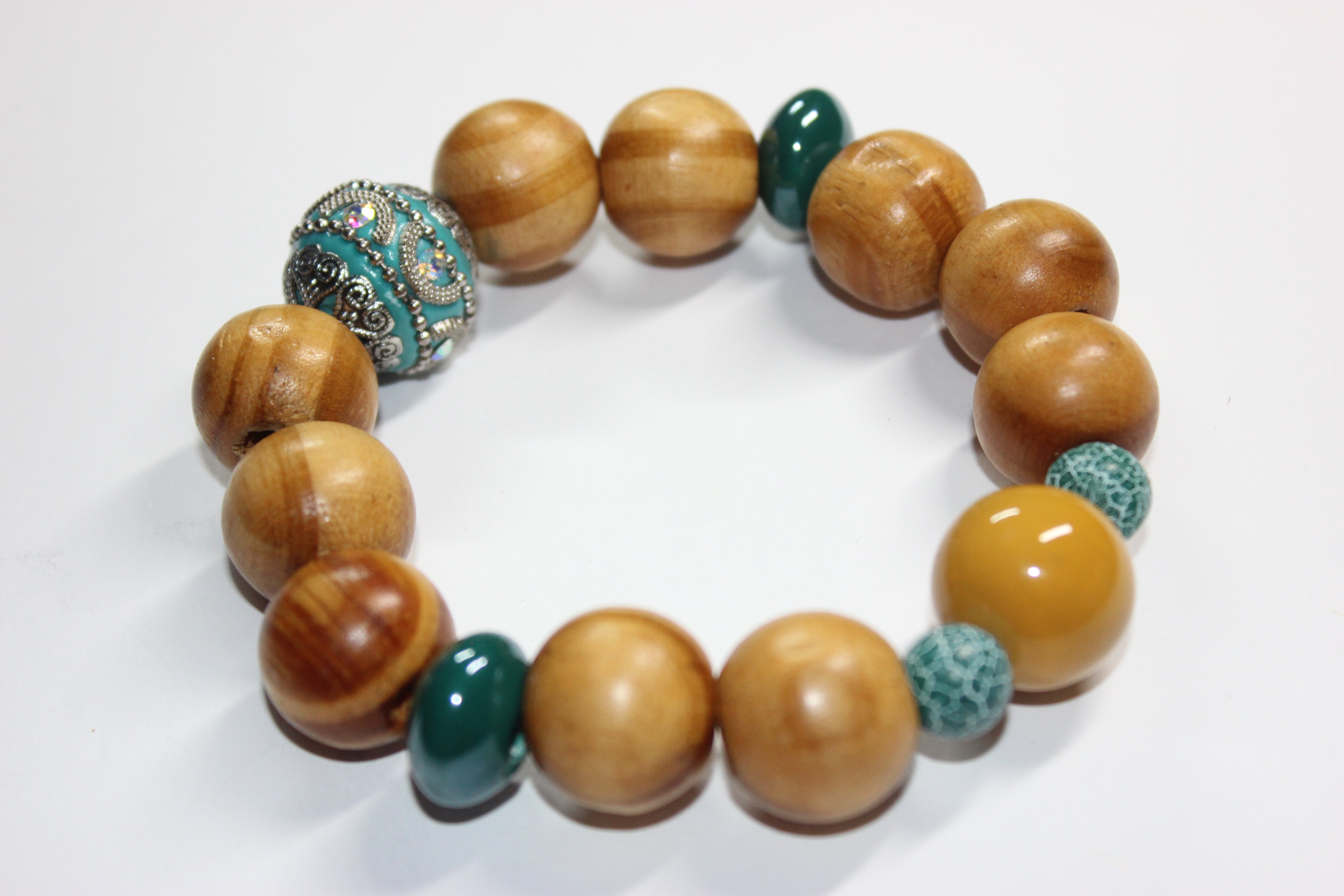 Wood Turquoise & Mustard Bracelet