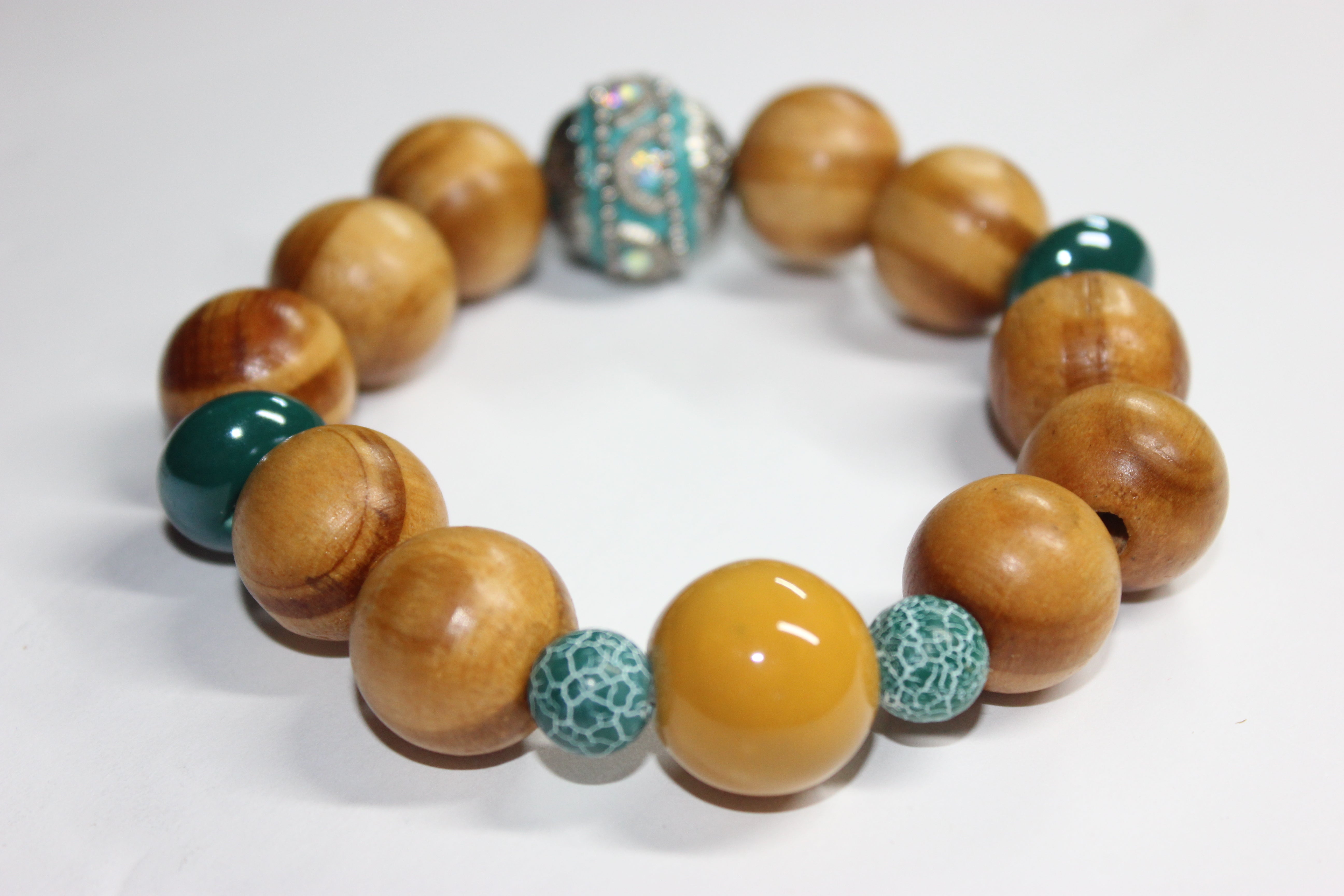 Wood Turquoise & Mustard Bracelet