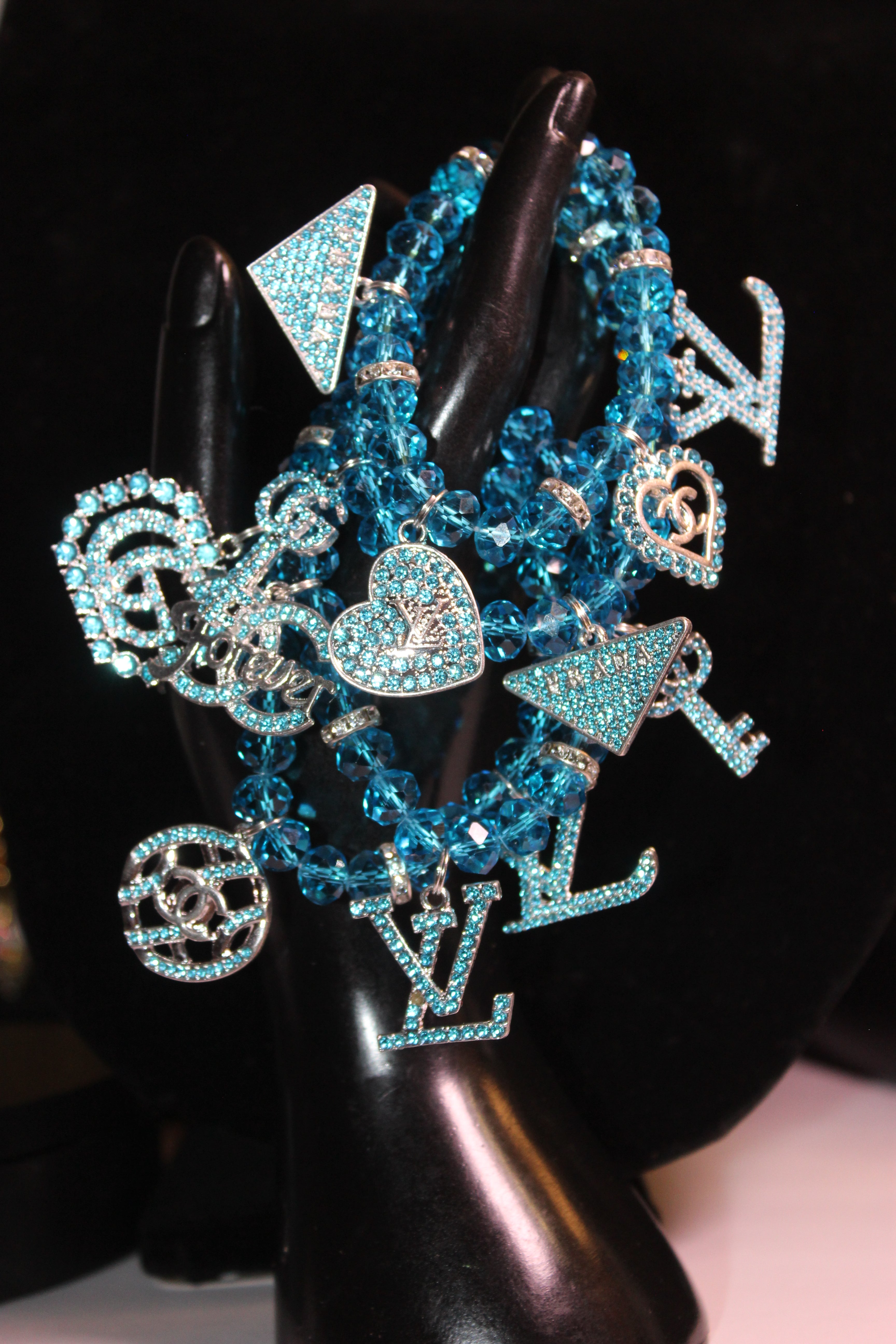 4 Piece Aquamarine Crystal Charm Bracelet Set