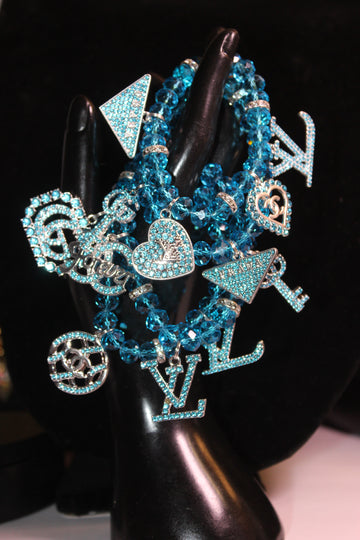 4 Piece Aquamarine Crystal Charm Bracelet Set