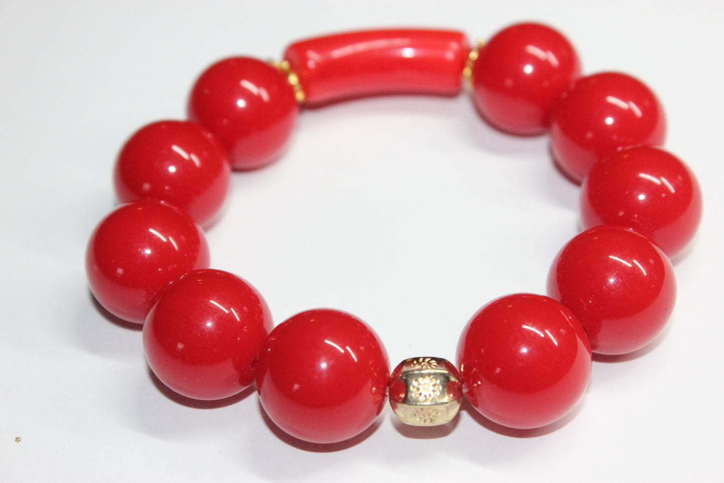 Red & Gold Large Beaded Bracelet