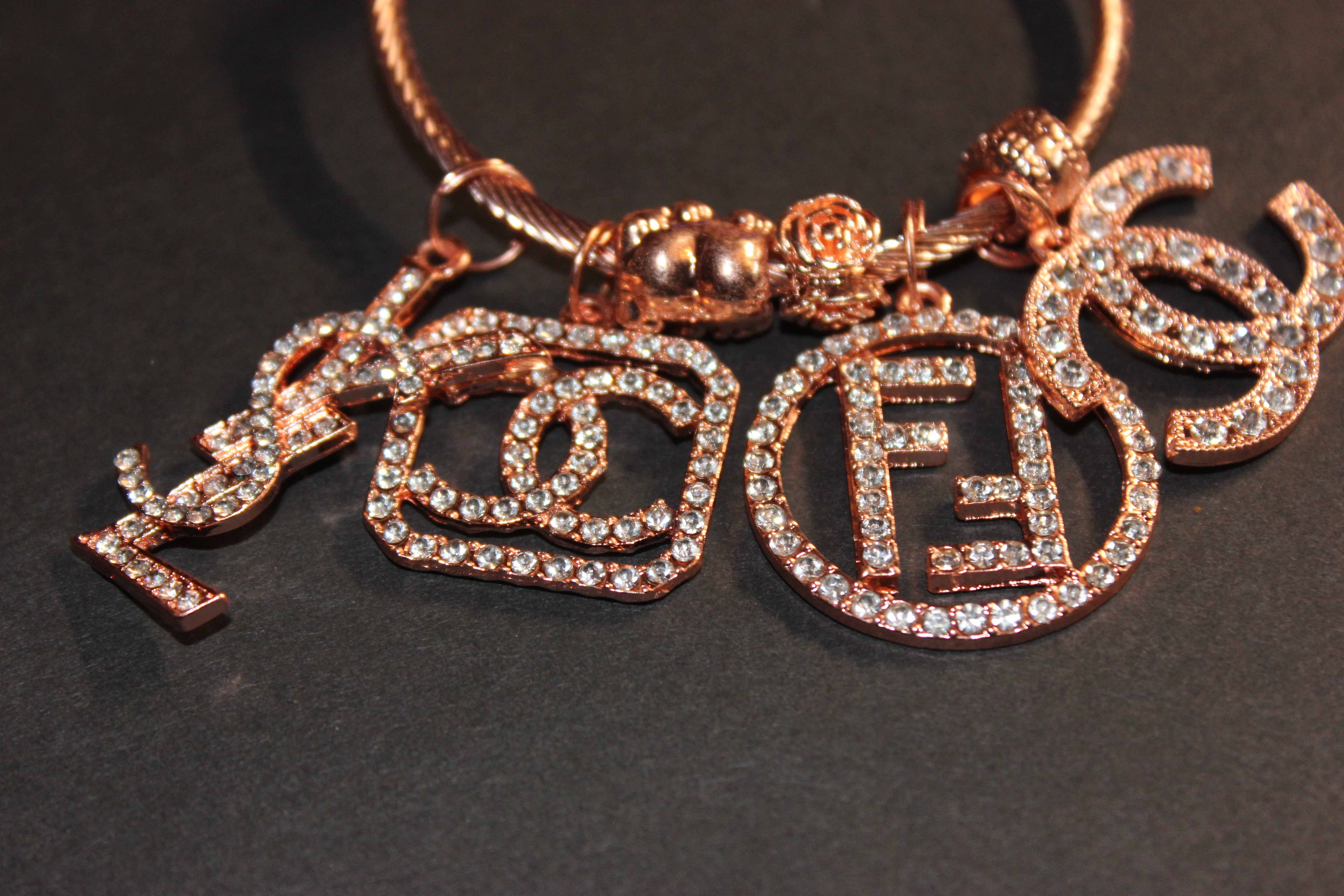 Luxury Rose Gold 4 Charm Bangle Bracelet
