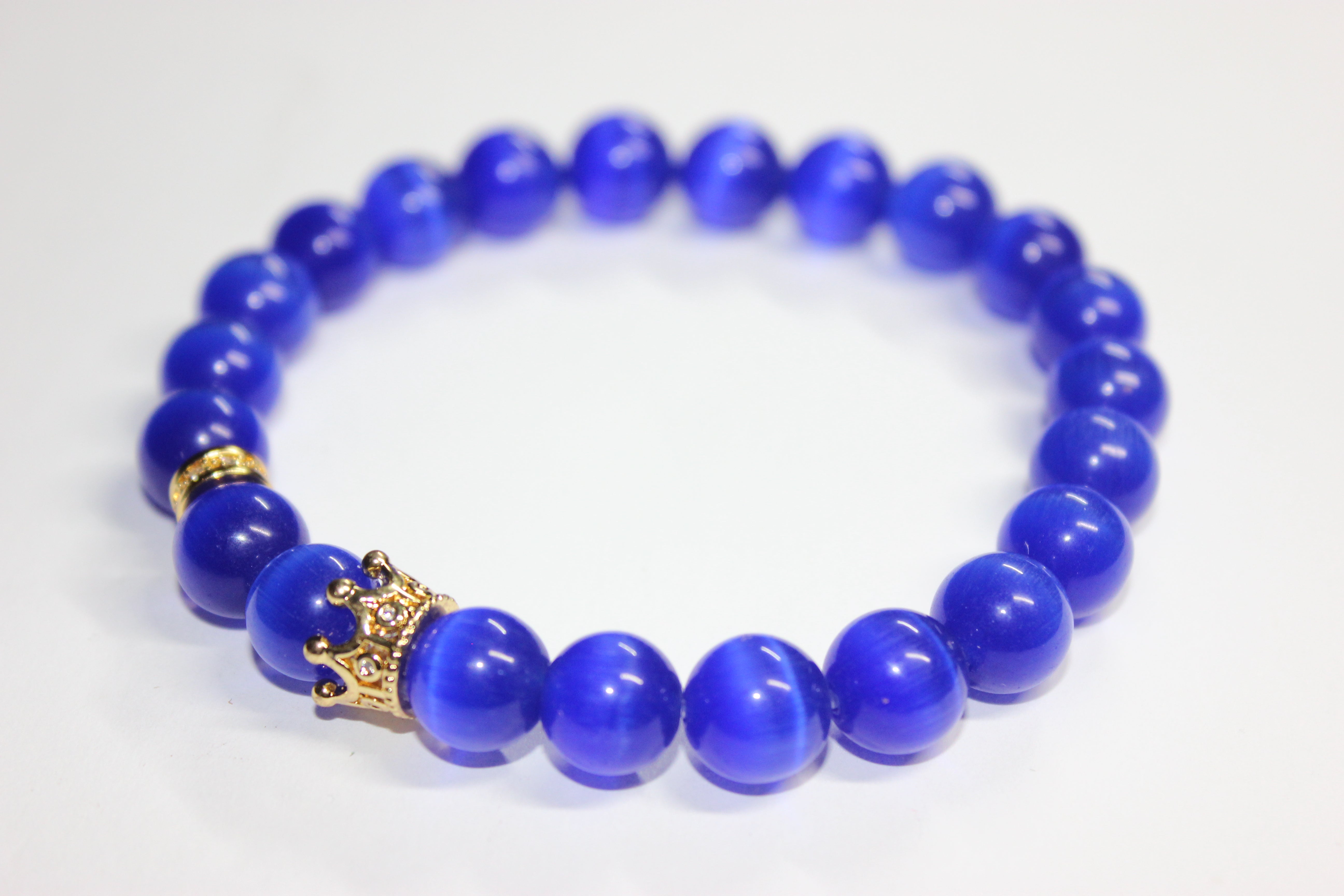 Blue & Gold w/ Crown Beaded Bracelet