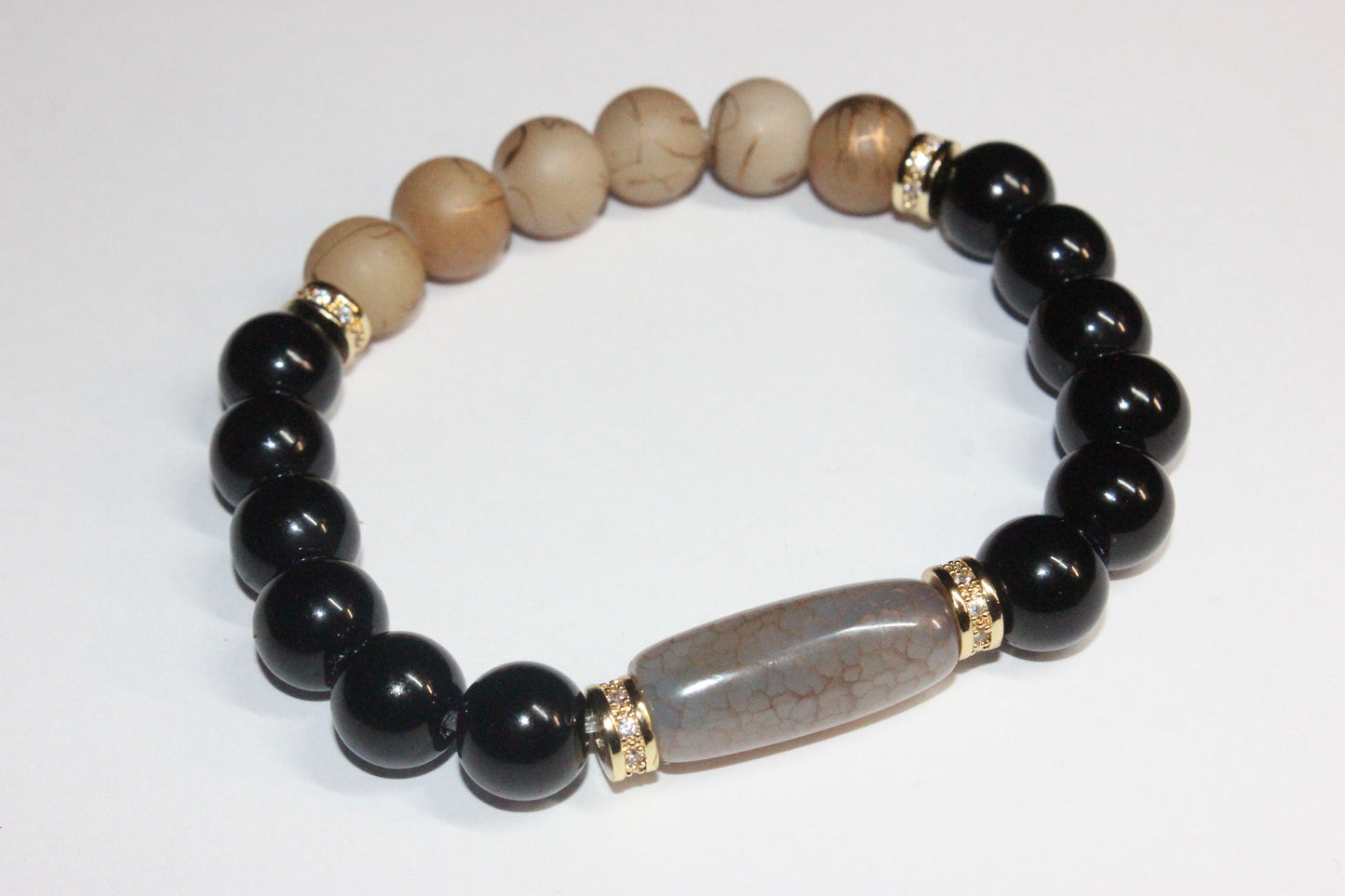 Black & Shades Of Brown with Gold Beaded Bracelet 10mm