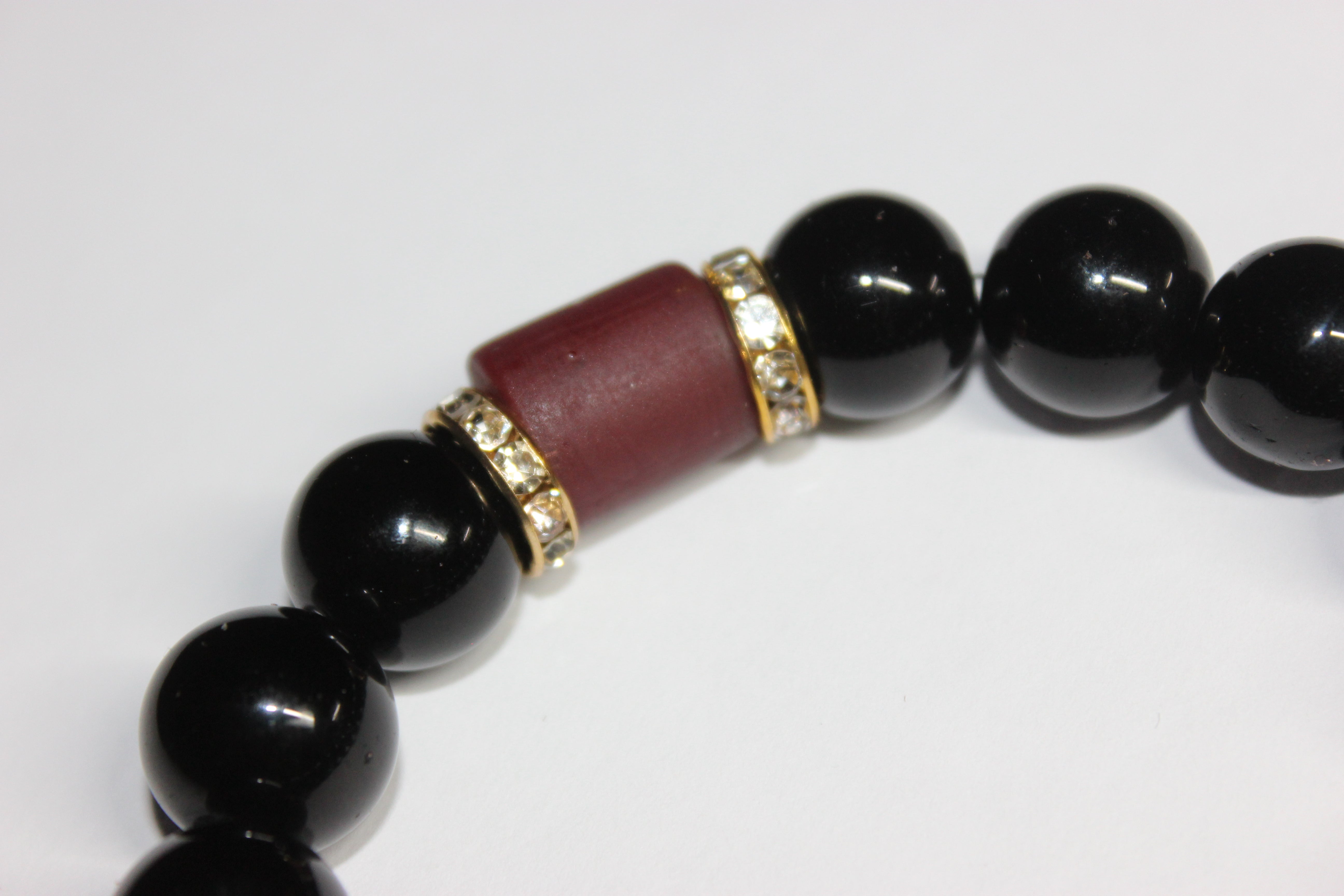Black & Burgundy w/ Gold Beaded Bracelet