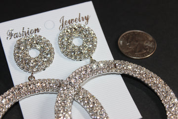Rhinestone Silver Hoop Earrings