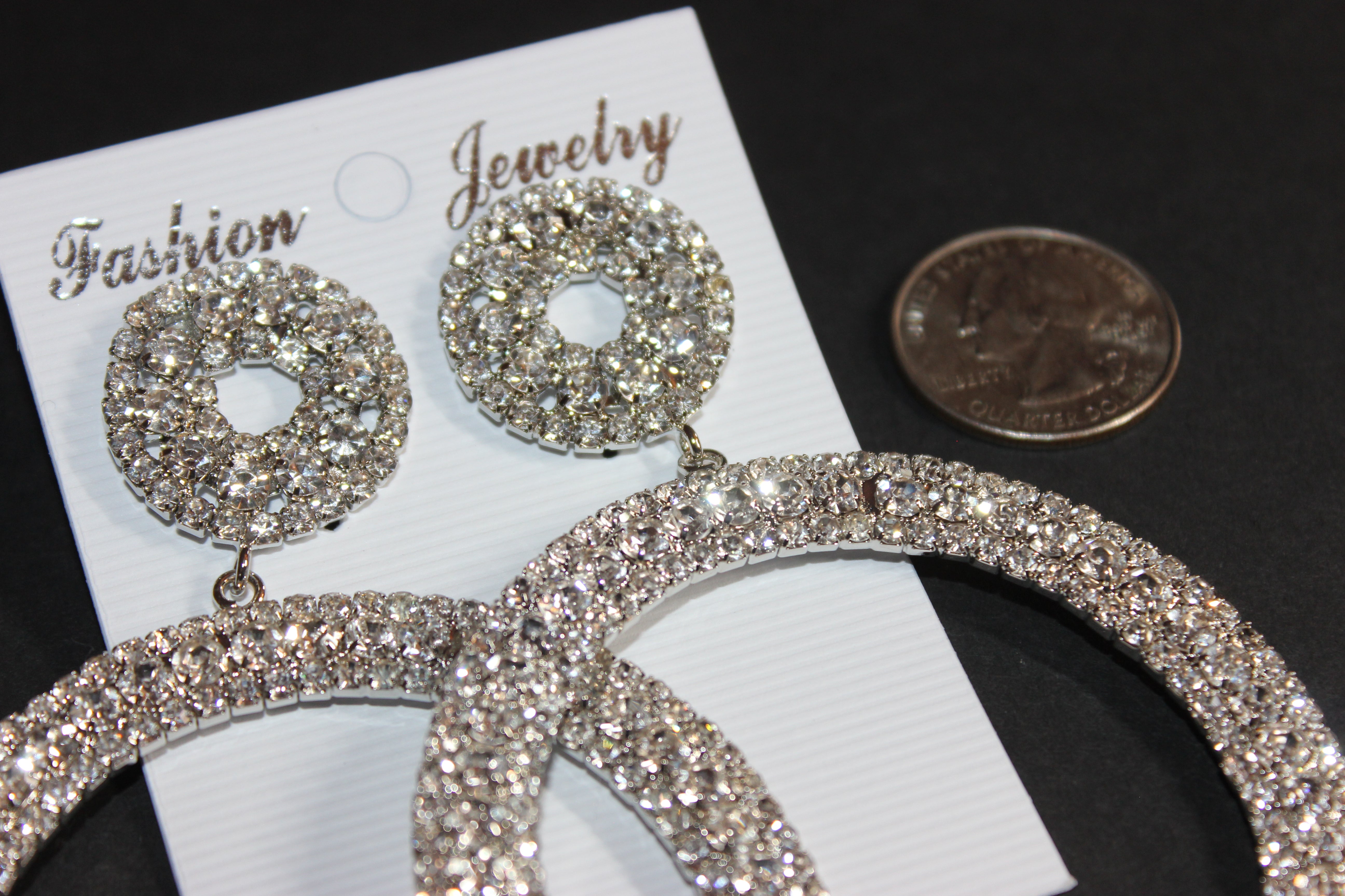 Rhinestone Silver Hoop Earrings