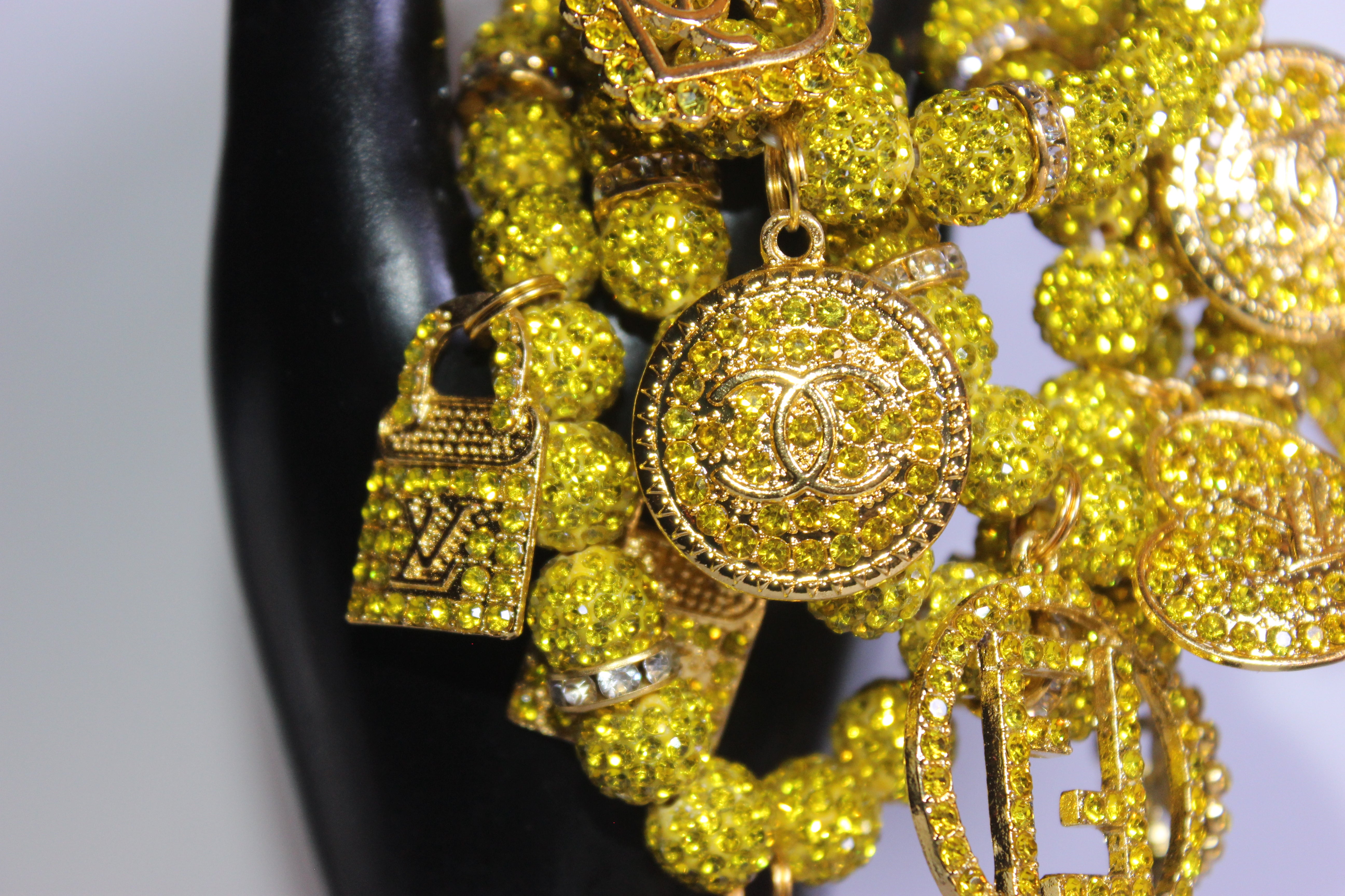 4 Piece Yellow & Gold Rhinestone Charm Bracelet Set