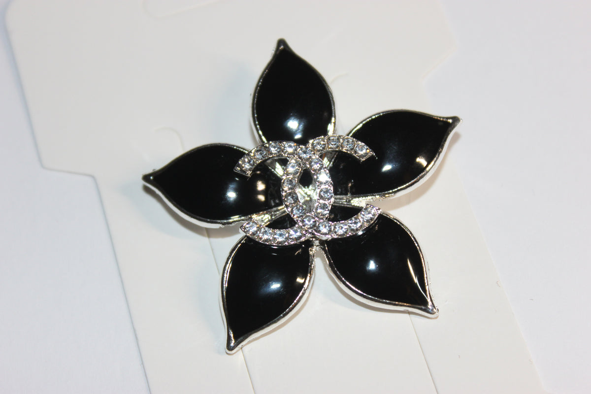 Black & Silver Rhinestone Brooch Pin