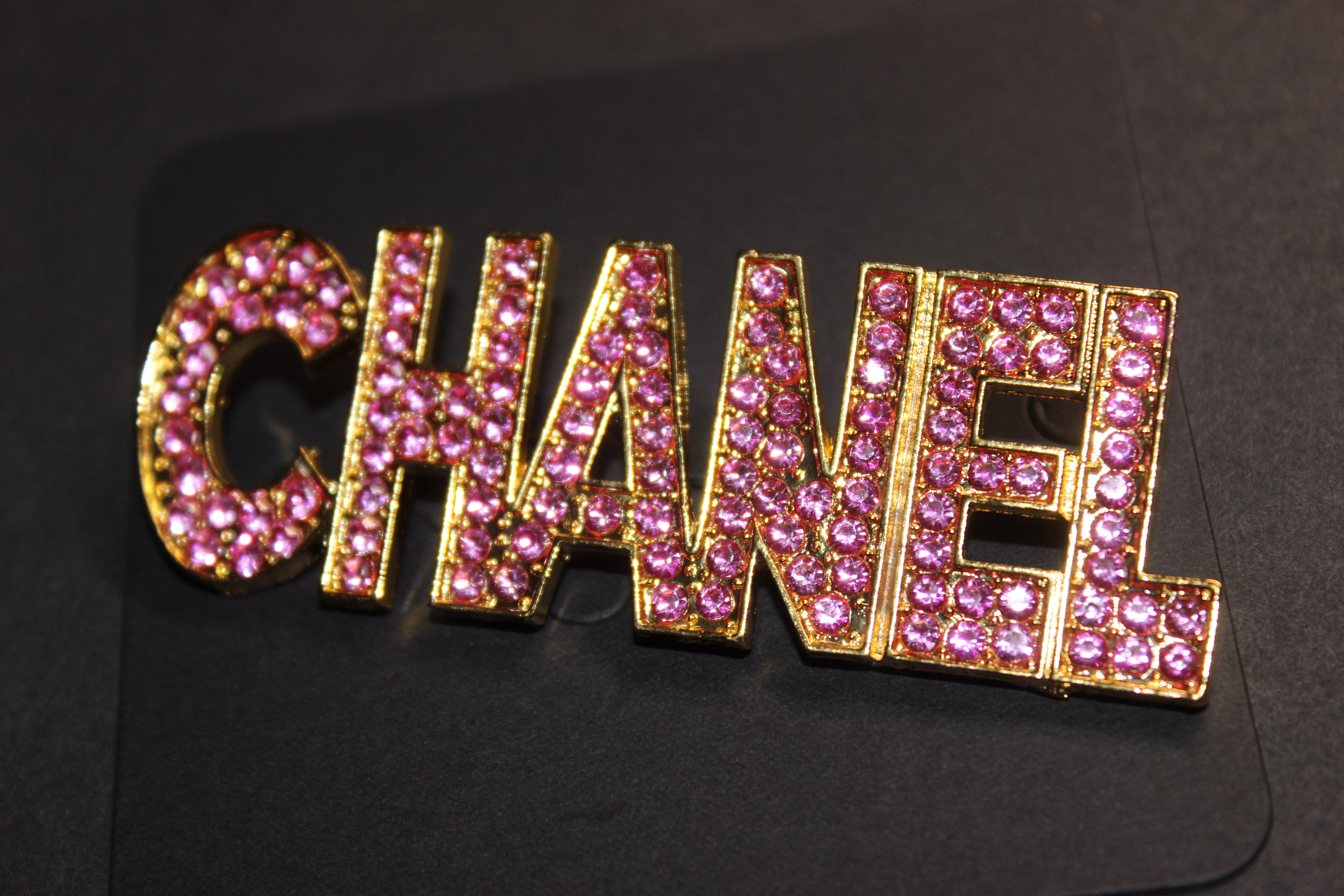 Light Pink & Gold Rhinestone Brooch Pin