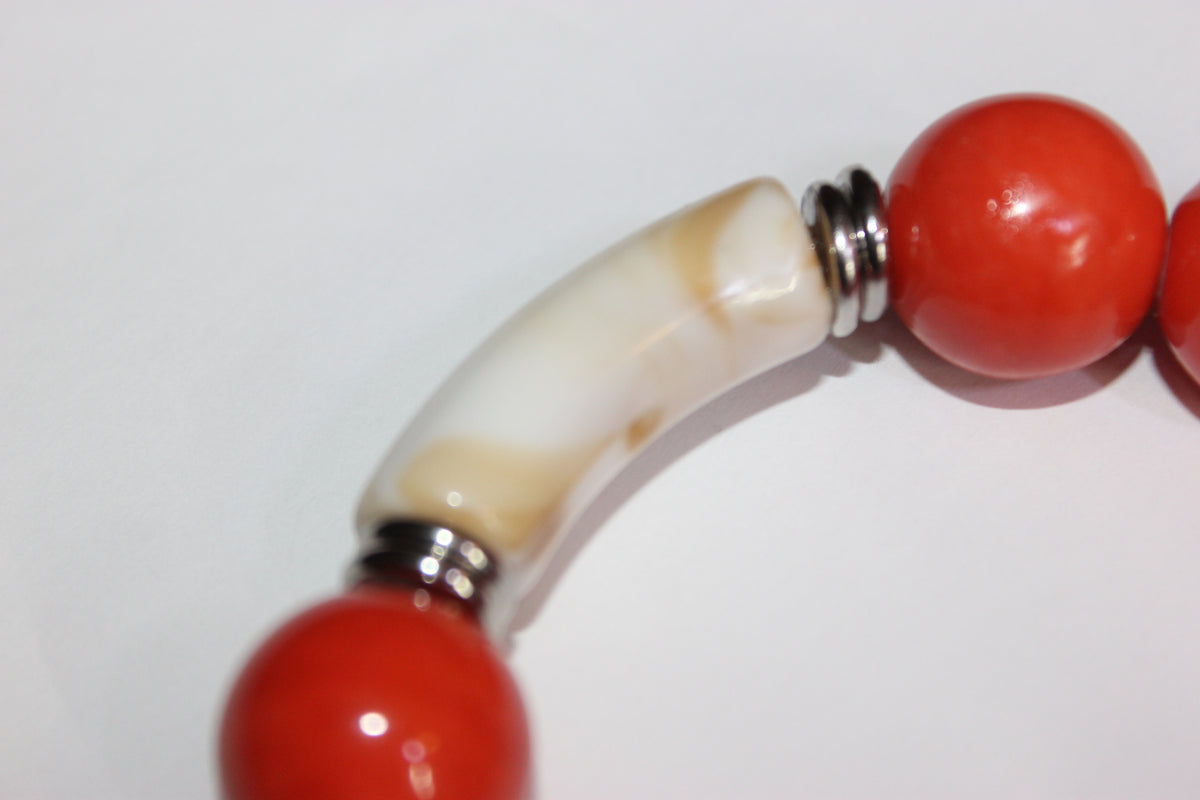 Orange & Beige Earth Tone Beaded Bracelet