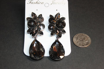 Clip On Smoke Grey Crystal Pineapple Drop Earrings