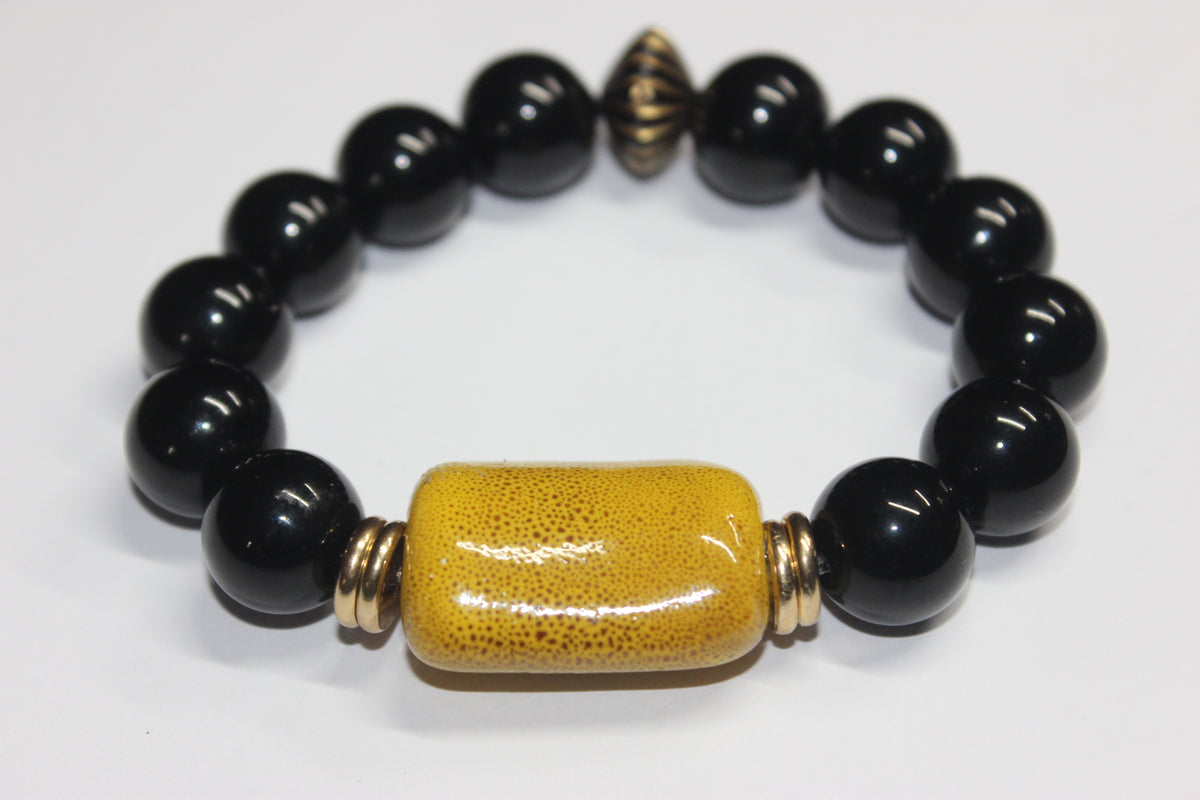 Black Mustard & Gold Beaded Bracelet