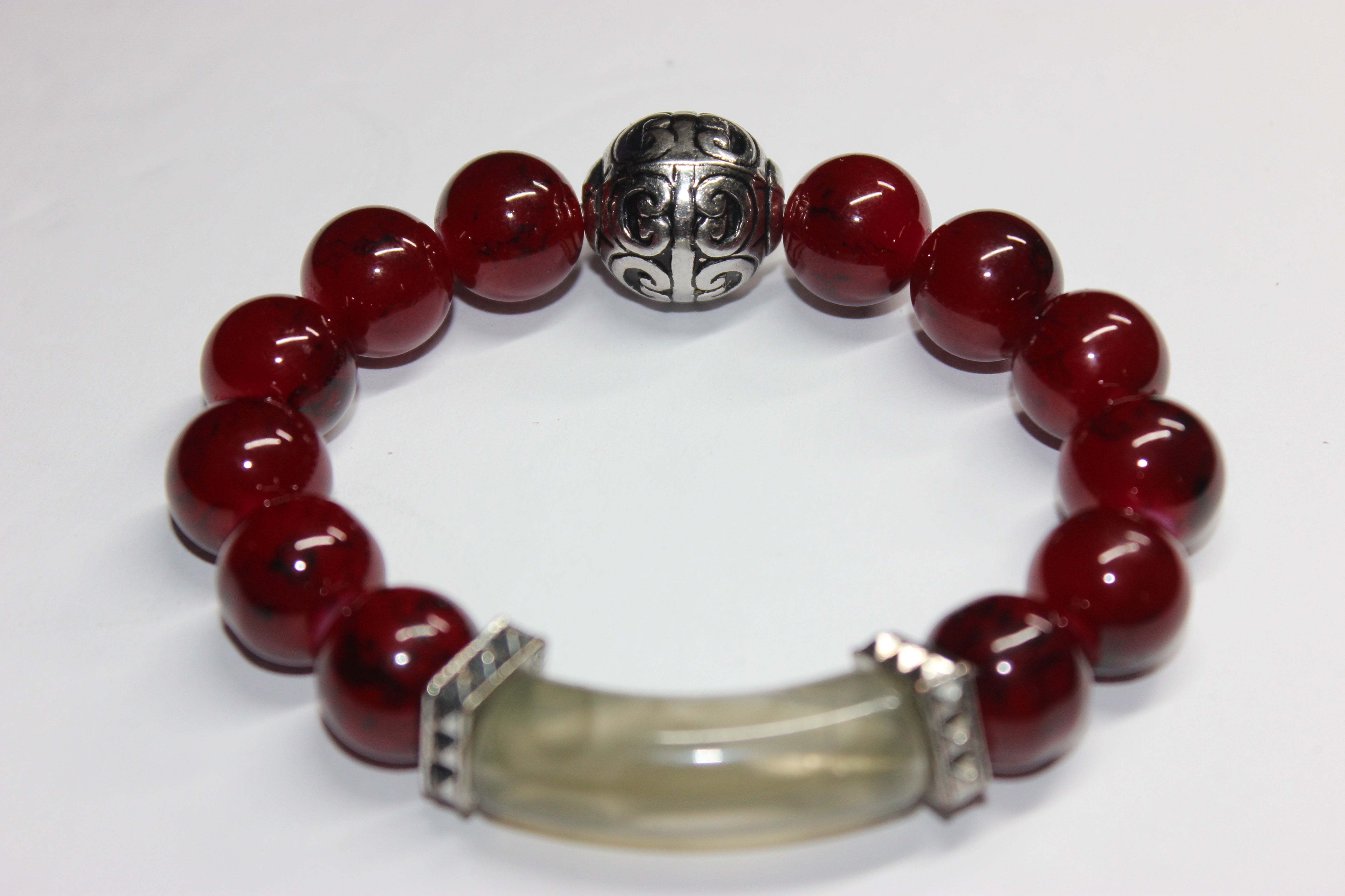Red & Grey w/ Silver Beaded Bracelet