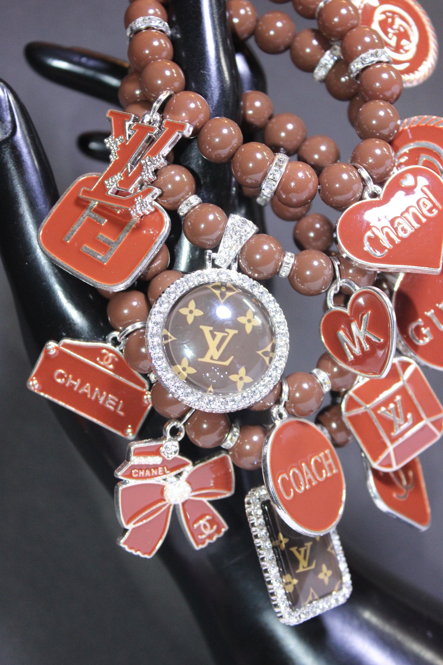 4 Piece Brown & Silver Luxury Beaded Charm Bracelet Set