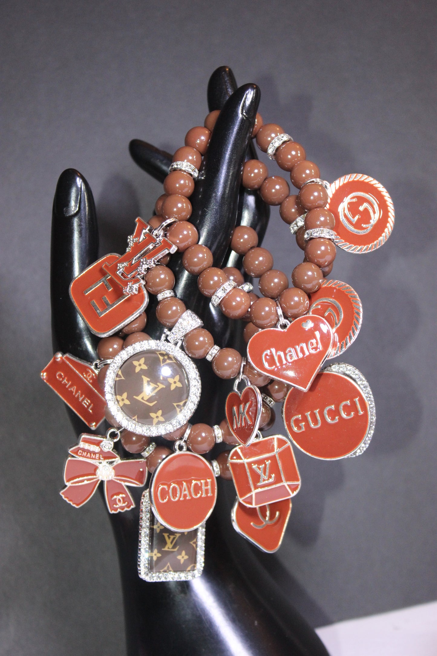 4 Piece Brown & Silver Luxury Beaded Charm Bracelet Set