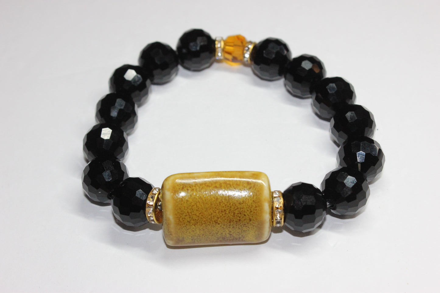 Black/Mustard/Topaz Set In Gold Black Ice Bracelet with Smooth Ceramic Gemstone