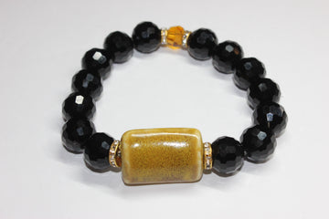 Black/Mustard/Topaz Set In Gold Black Ice Bracelet with Smooth Ceramic Gemstone