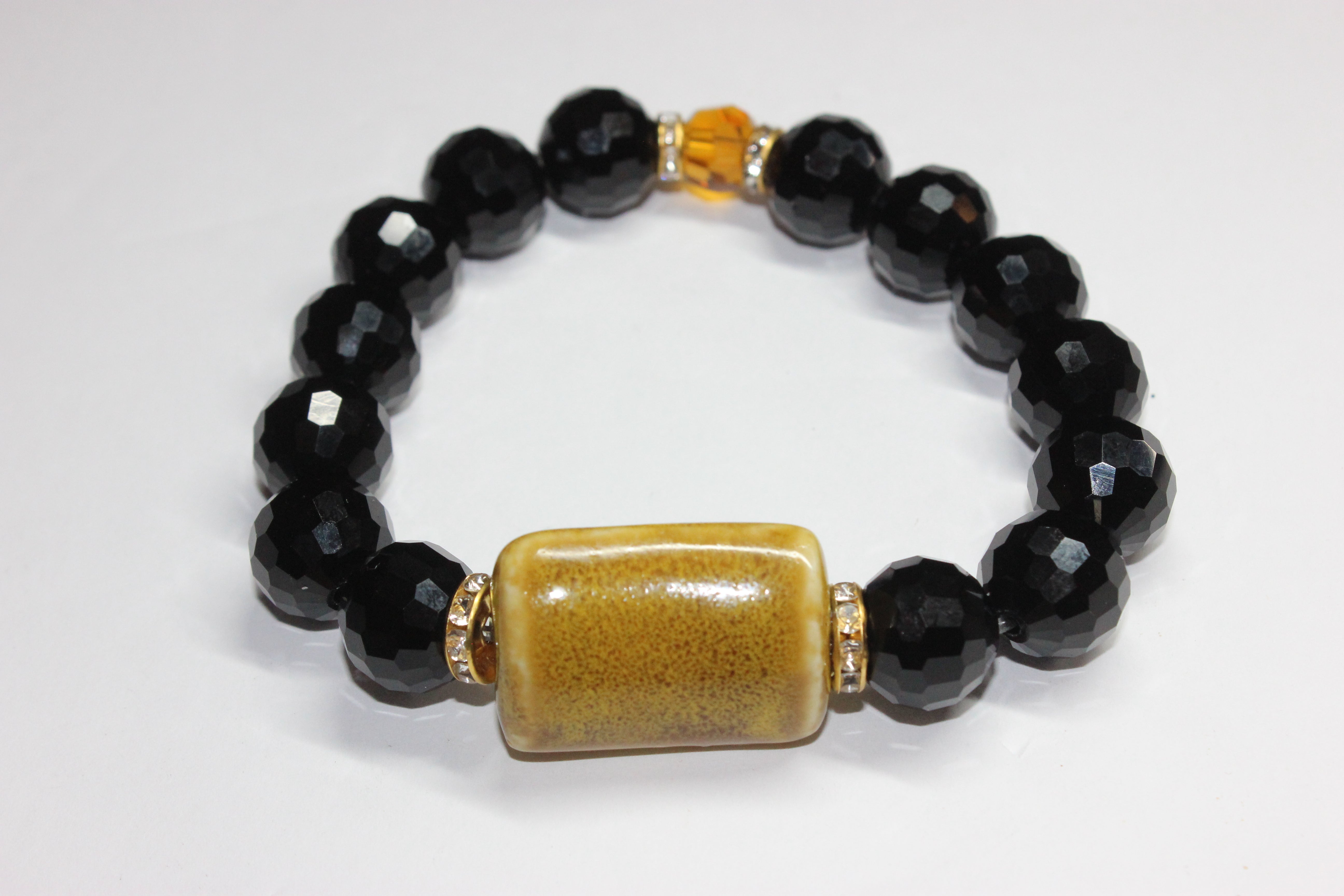 Black/Mustard/Topaz Set In Gold Black Ice Bracelet with Smooth Ceramic Gemstone
