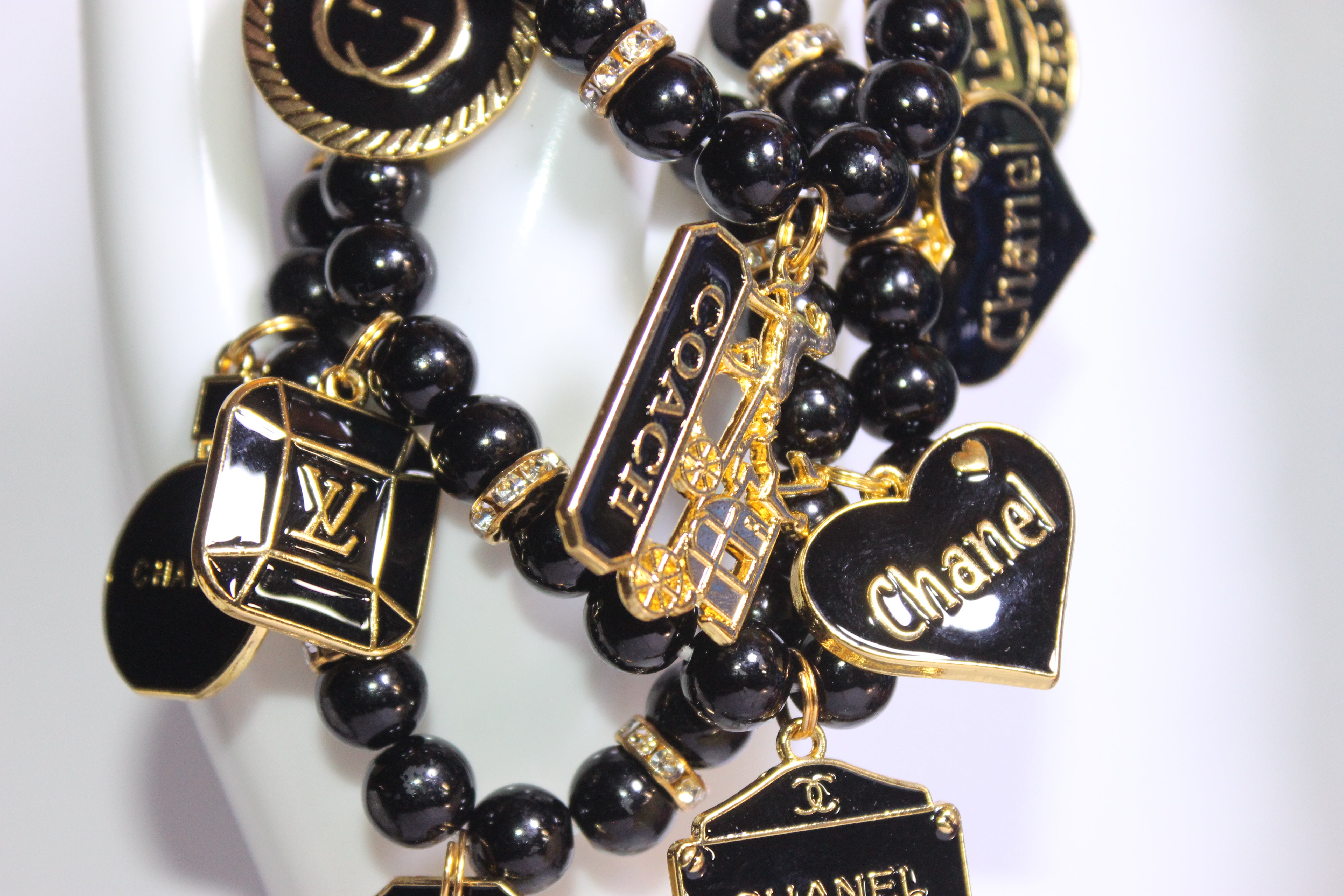 3 Piece Black & Gold Charm Bracelet Set