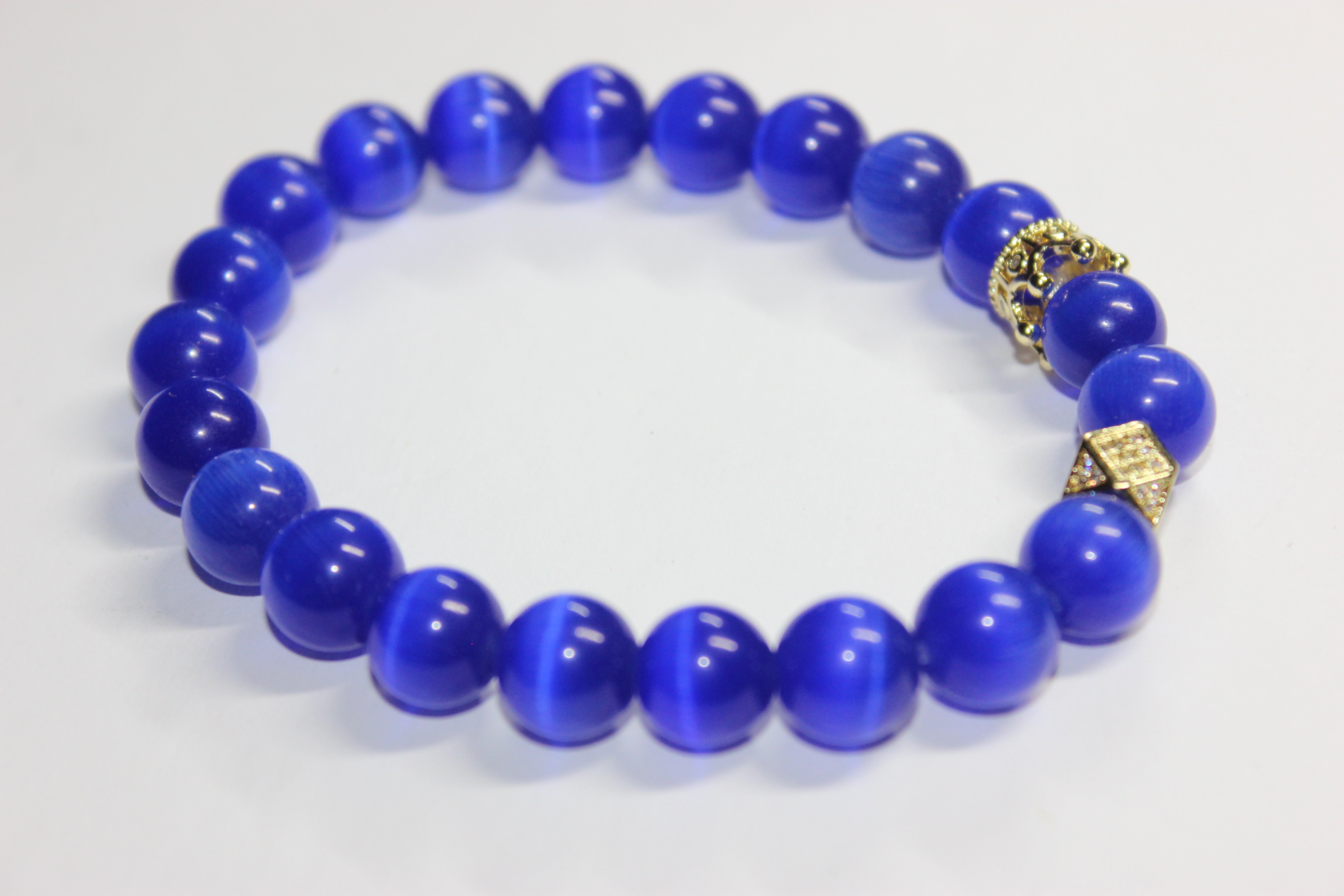 Blue & Gold w/ Crown Beaded Bracelet