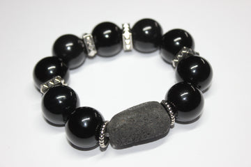 Black & Silver Large Beaded Bracelet