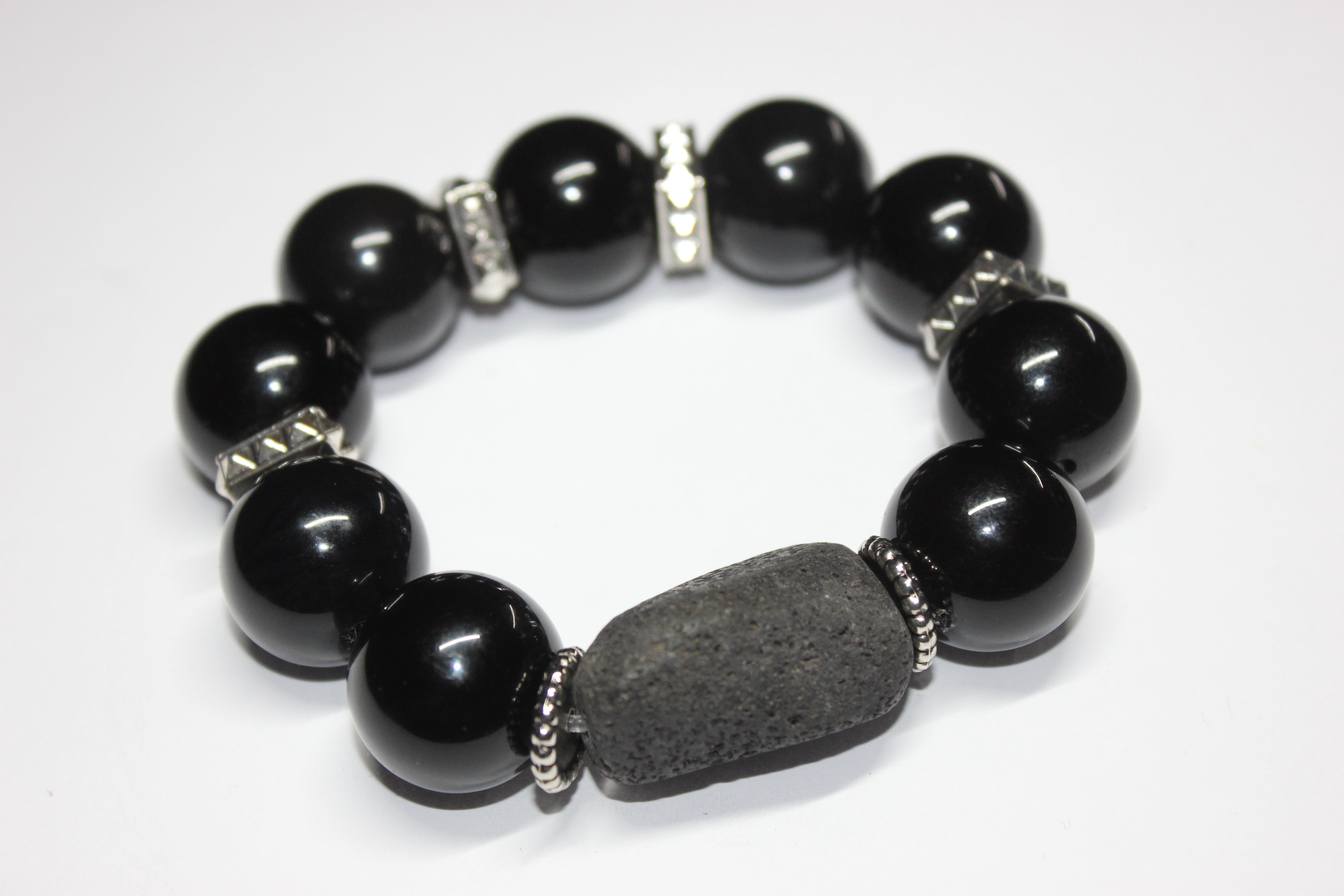 Black & Silver Large Beaded Bracelet