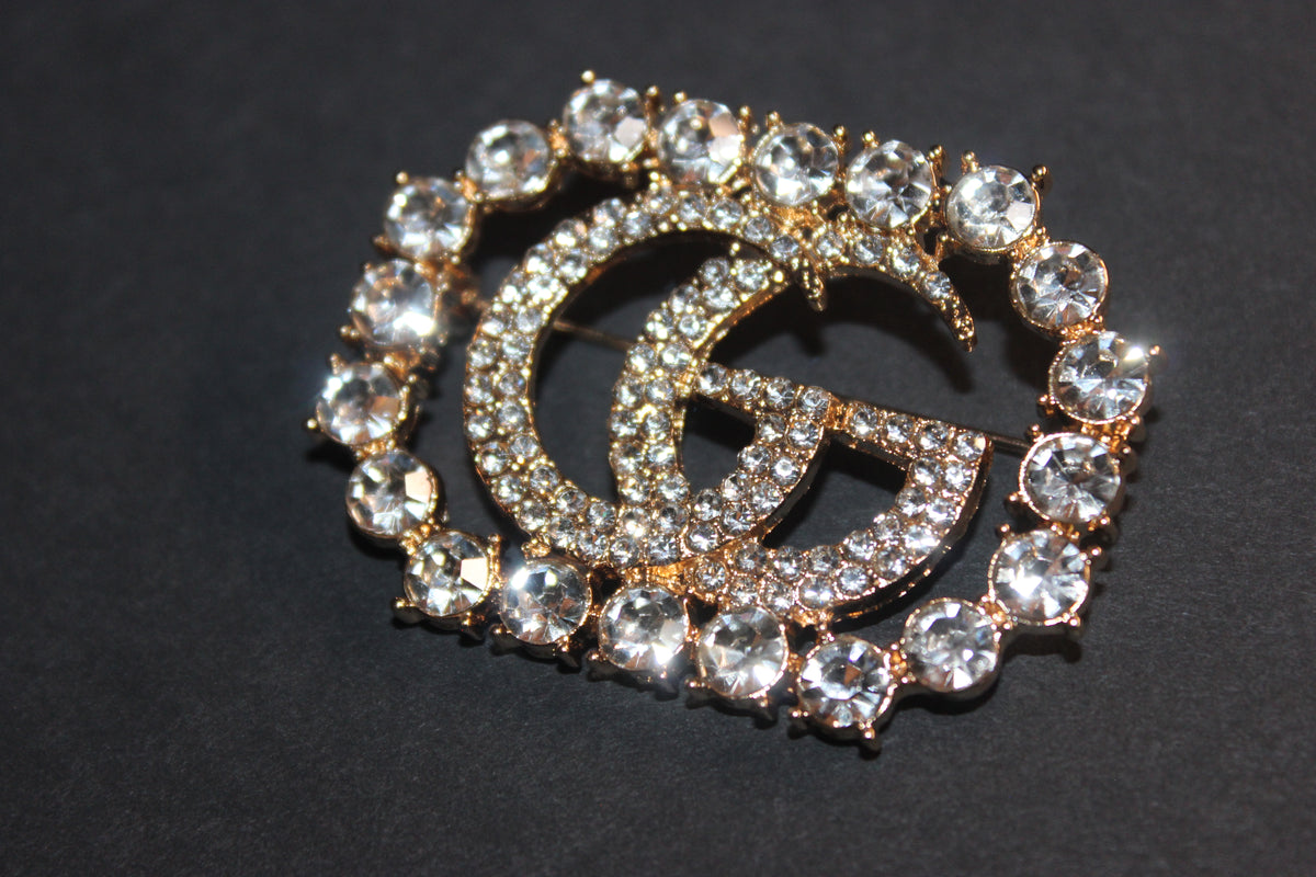Gold Rhinestone Brooch Pin