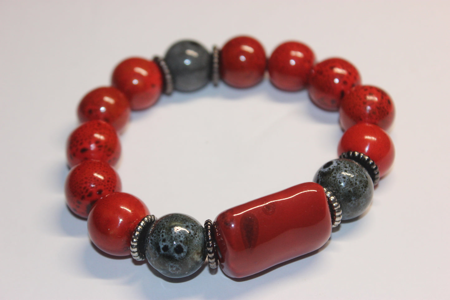 Rust Orange & Grey Gemstone Bracelet