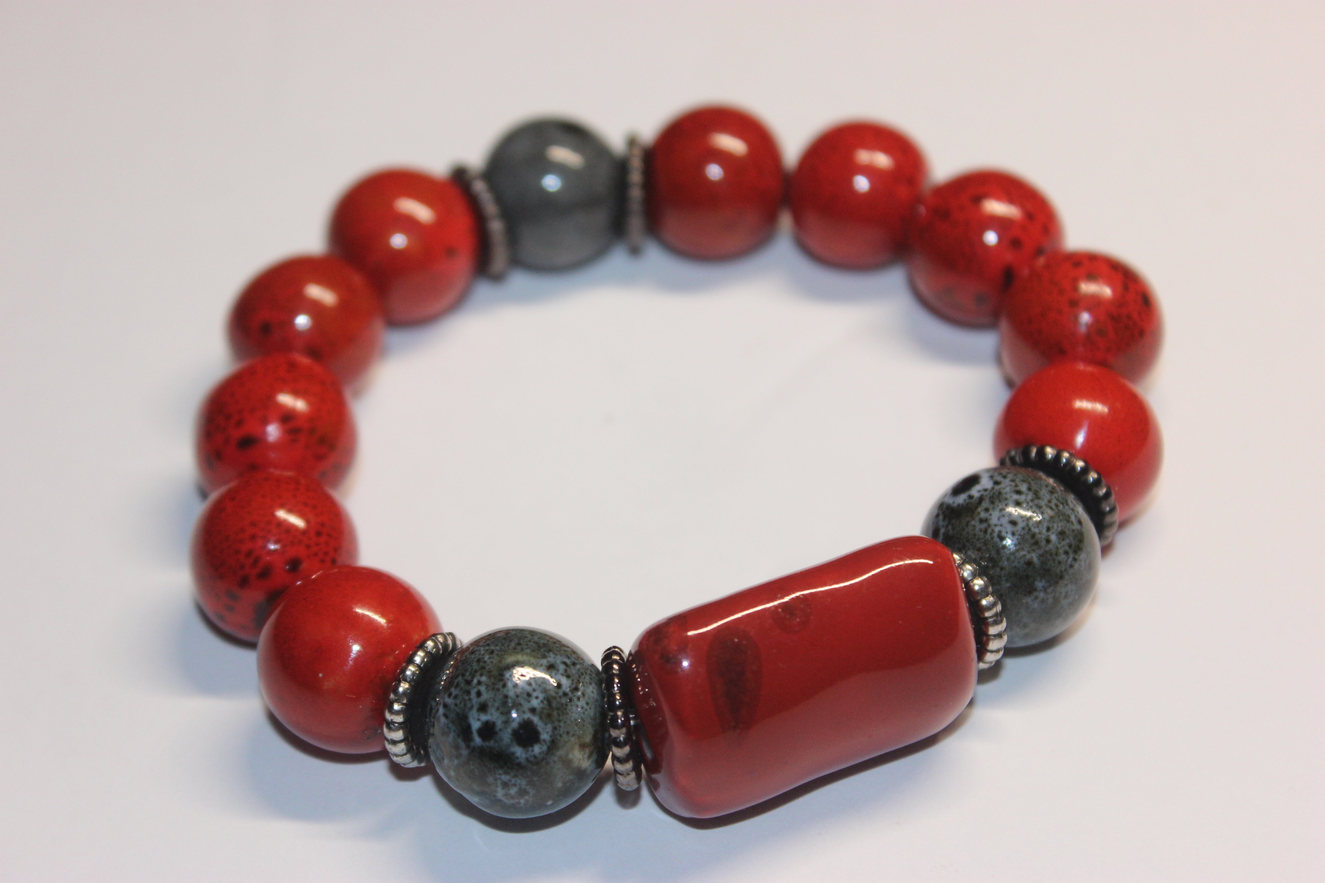 Rust Orange & Grey Gemstone Bracelet
