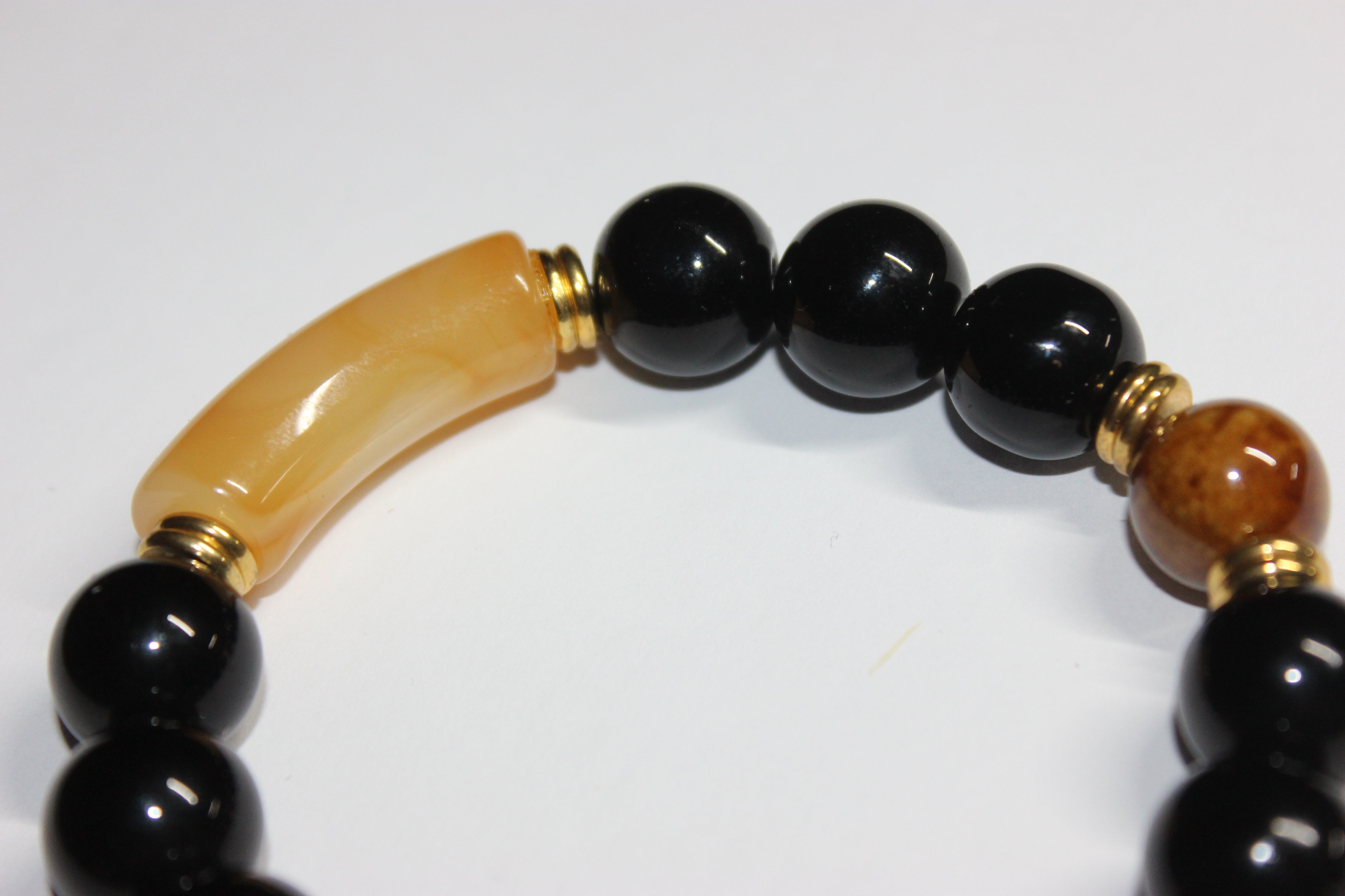 Black Topaz & Brown w/ Gold Beaded Bracelet
