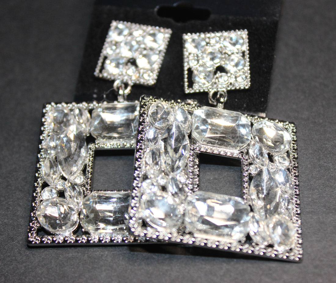 Clear Rhinestone & Silver Post Earrings